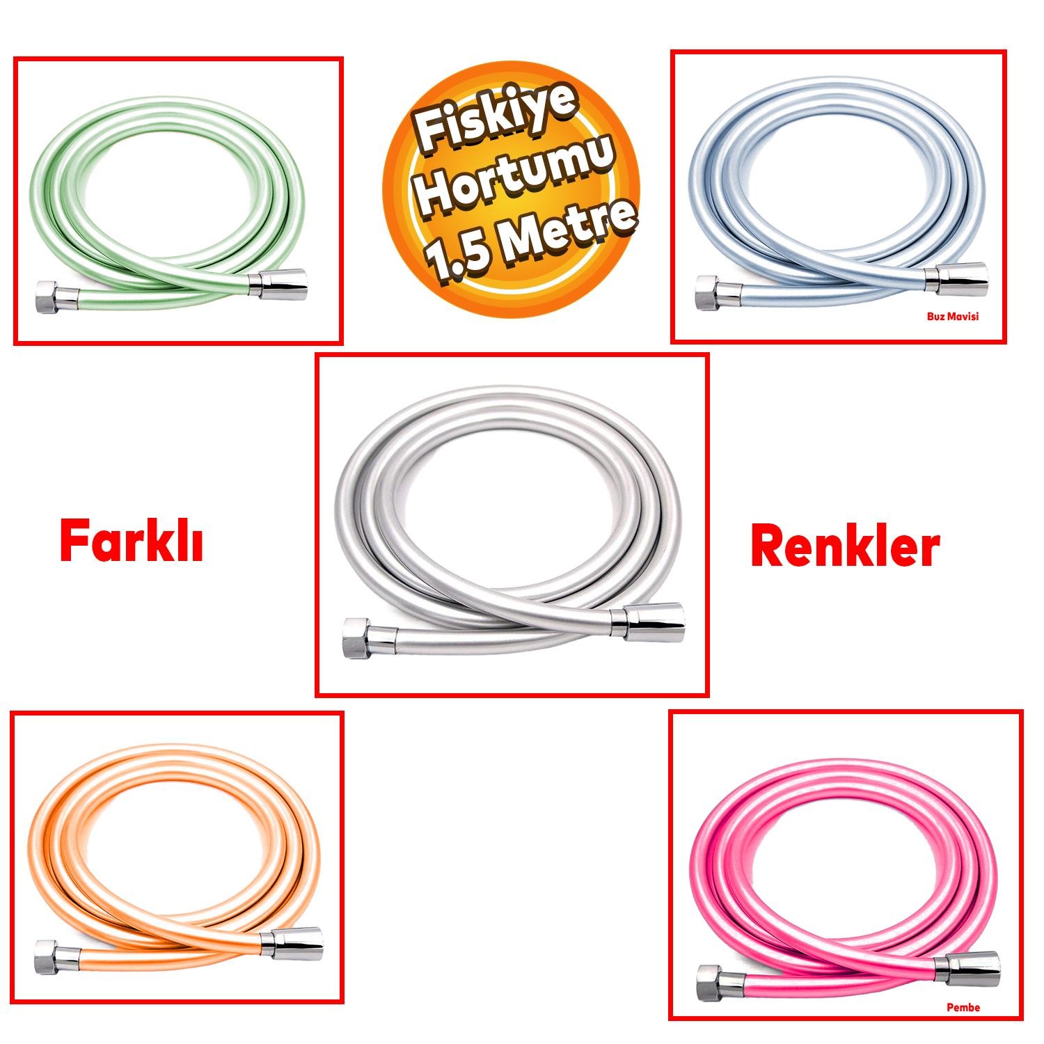 Linex 360 Derece Renkli PVC Kıvrılır Esnek Kopmaz Fiskiye Duş Hortum Banyo Hortumu 1.5 Metre