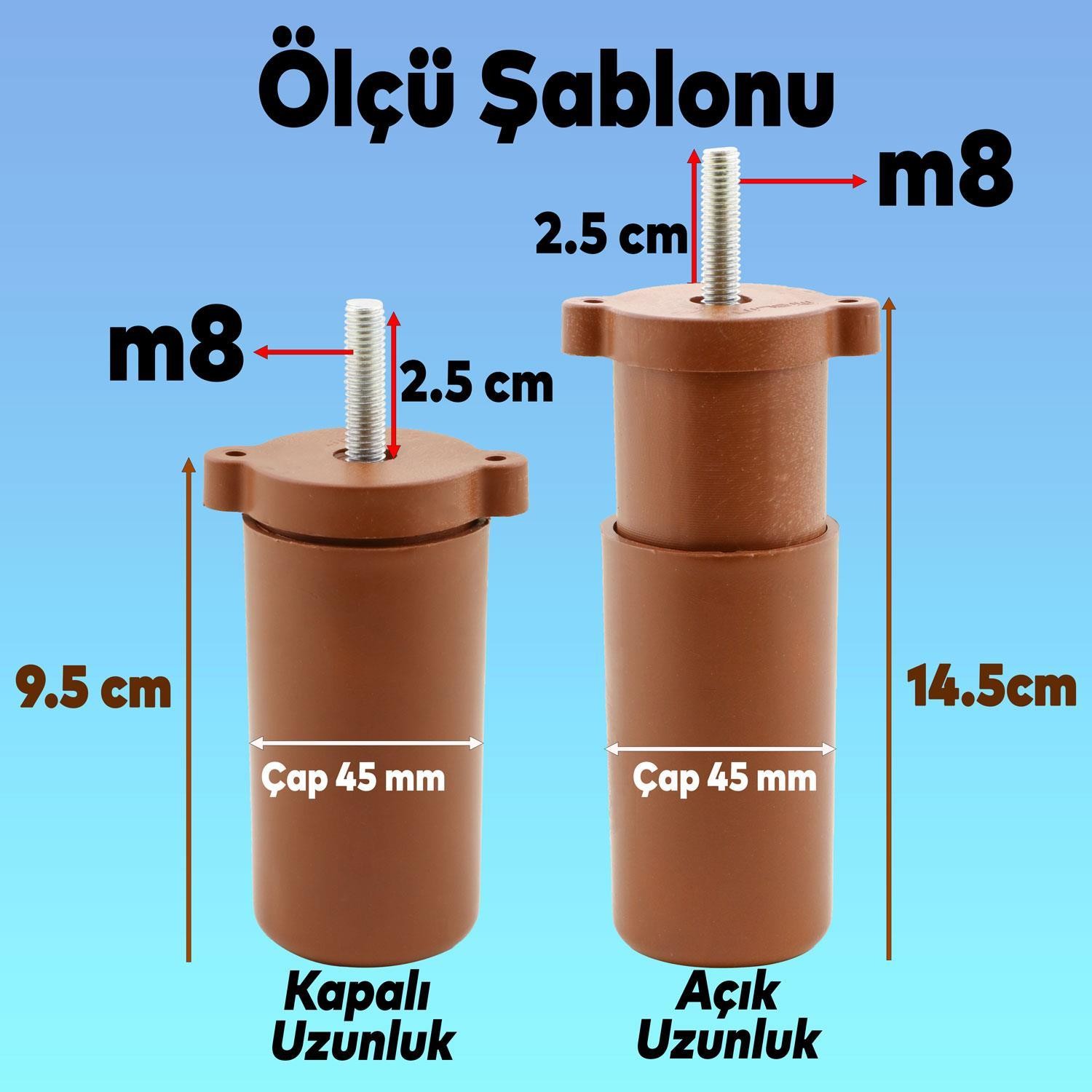 Ayarlanabilir Mobilya Kanepe Baza Koltuk Destek Yükseltme Ayağı 9.5 Cm Kahve Ayak Aparatlı 4'lü Set