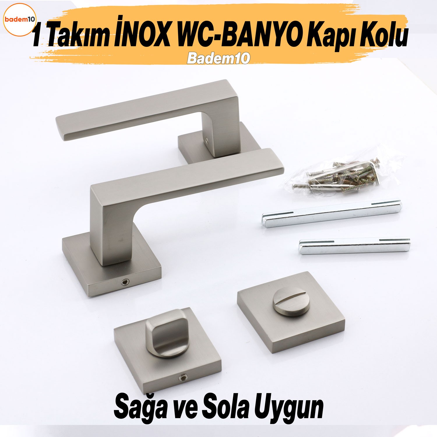 Paytak İNOX Wc-Banyo Kapı Kolu Kare Rozetli Sağa Sola Uygun İç Dış Kapısı Kilitlenebilir 1 Takım