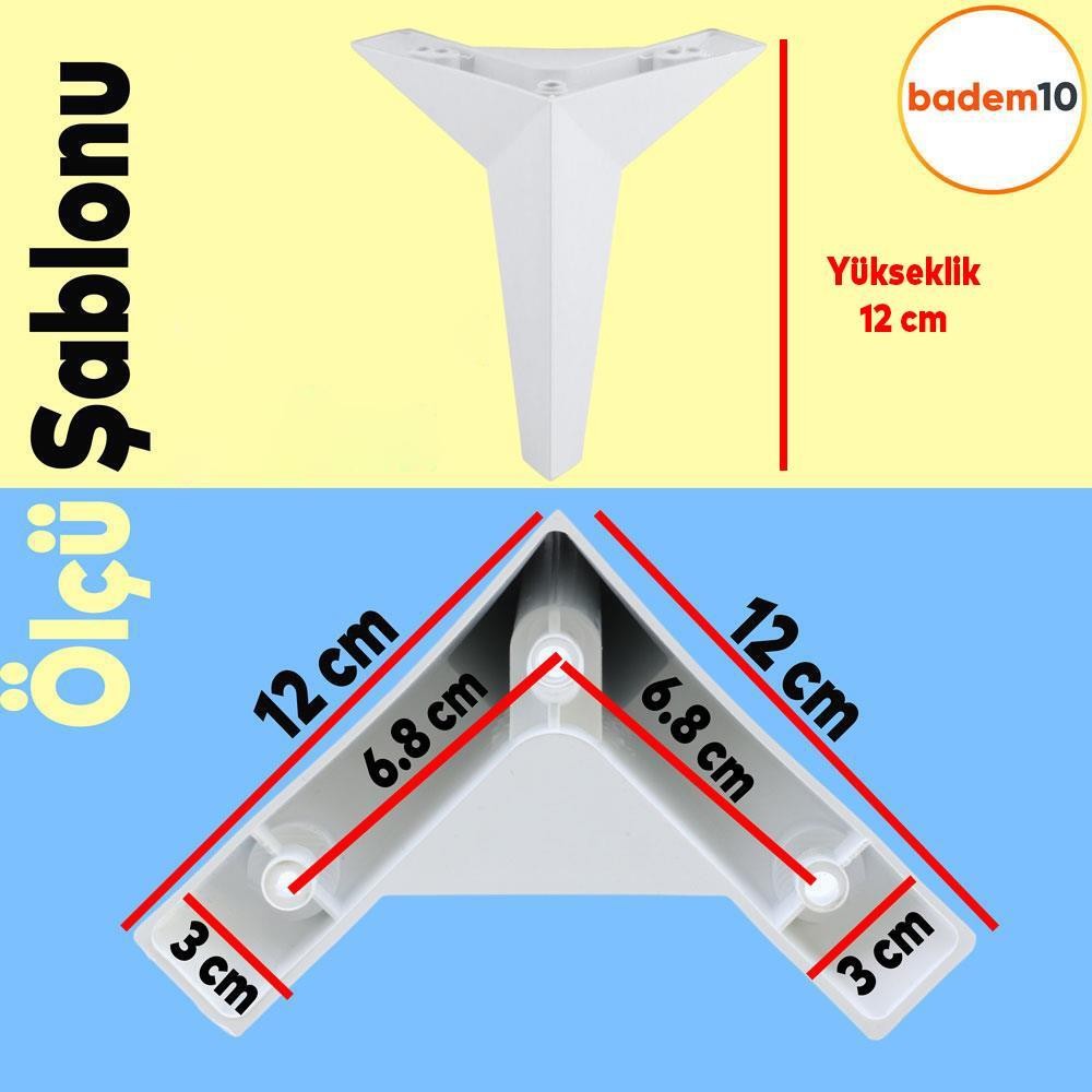 Kale 6'lı Set Mobilya TV Ünitesi Çekyat Koltuk Kanepe Destek Ayağı 12 cm Beyaz Baza Ayak M8 Civatalı