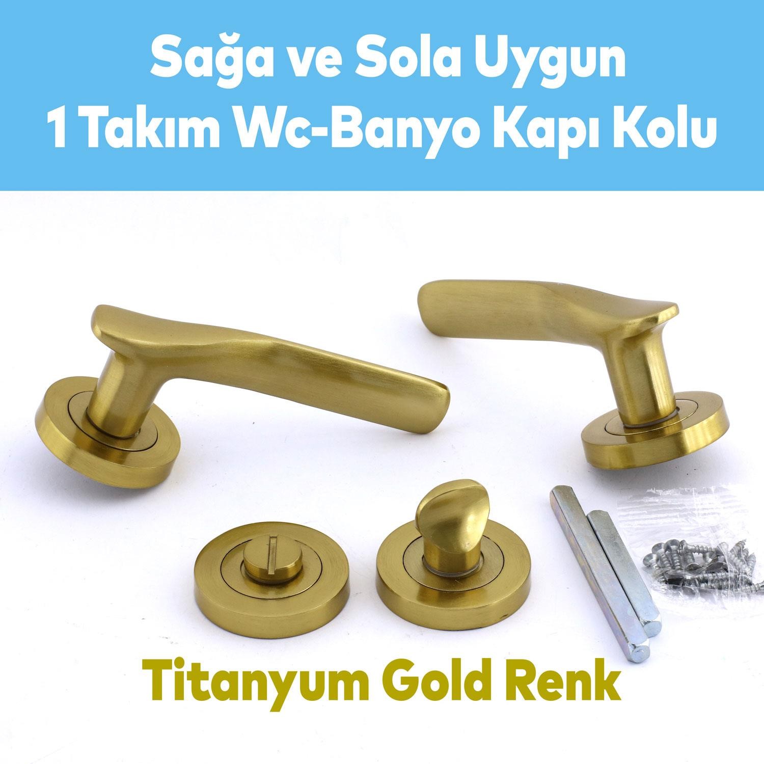 Royal Titanyum Gold Wc Banyo Kapı Kolu Daire Rozetli Sürgülü Kapı Sağ Sol Uygun Kolları Kulpu Uyumlu