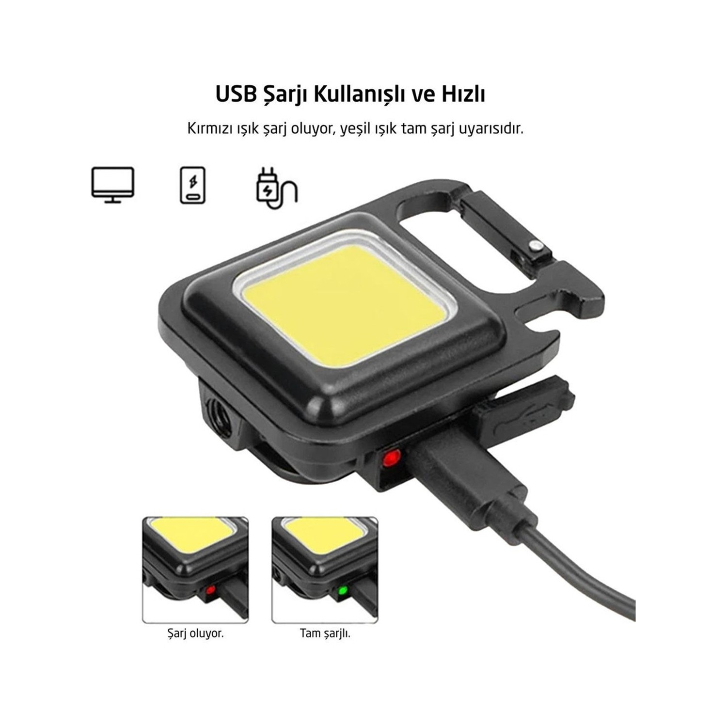 Mıknatıslı Mini Led El Feneri Anahtarlık Tipi Taşınabilir Kamp Lambası Şişe Açacağı 350 Lümen 2 Watt