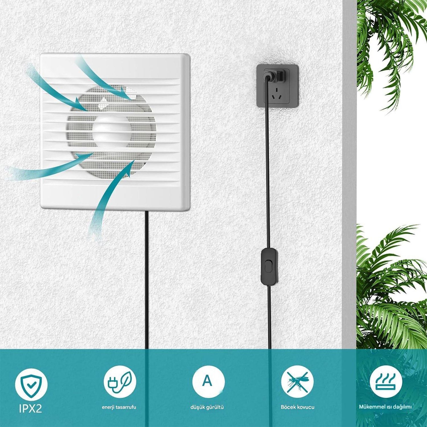 Elektrikli Fan Kirli Hava Kötü Koku Egzoz Aspiratörü Fanı 150 mm Wc Mutfak Büro Banyo Havalandırma