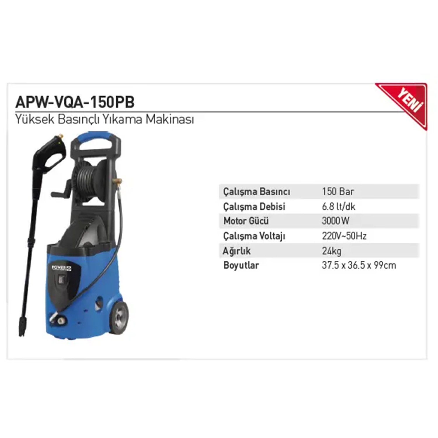 Powerwash Elektrikli Basınçlı Yıkama Makinası Araç Araba Oto Yıkama Tabancalı 150 Bar 150 PB