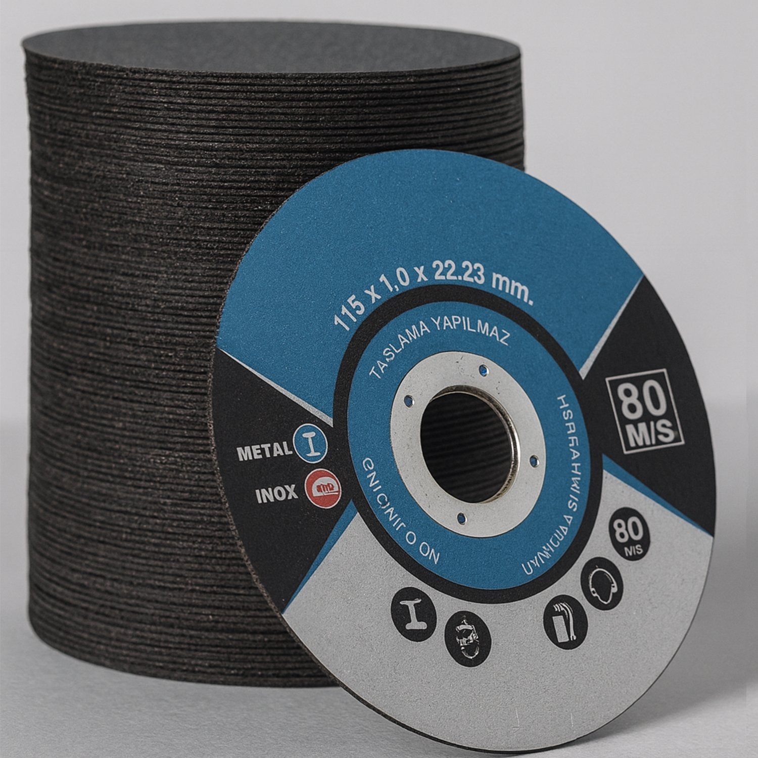 İnox Metal Kesici (100 Adet) Kesme Diski 115x1,0x22,23 mm İnce Taş Disk Spiral Demir Kesici Disk