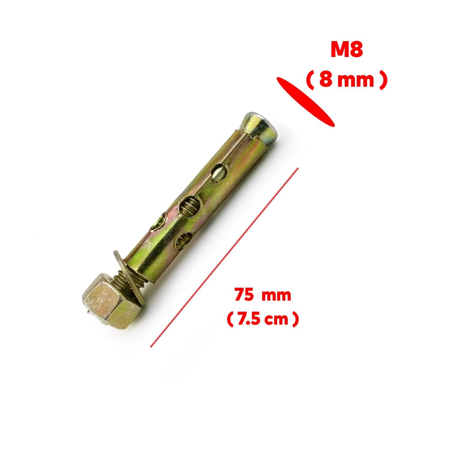 Gömlekli Çelik Dübel M8x75 Saplamalı (8 Adet) mm Raf Montaj Bağlantı Zemin Monte Tavan Asma Aparat