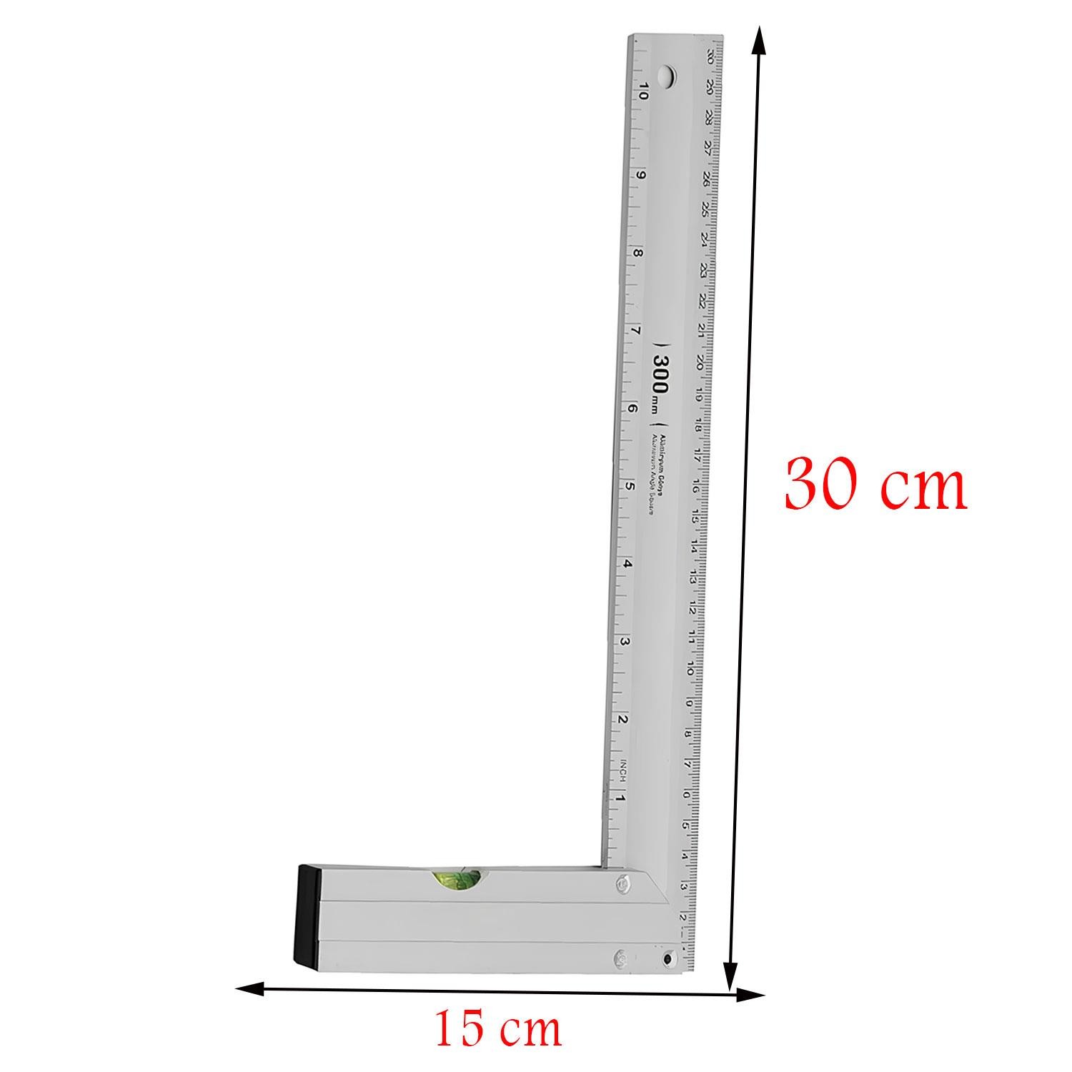 Alüminyum L Gönye Su Terazili Cetvel Kaynak Kaynakçı Marangoz Gönyesi 300 mm