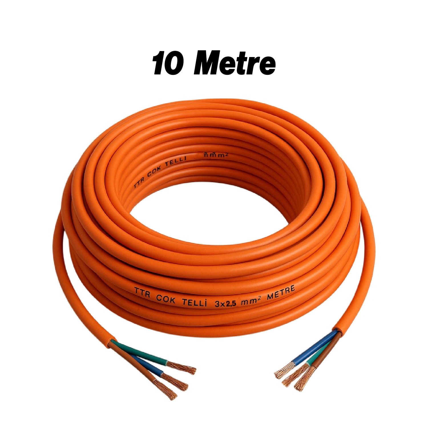 Seyyar 10 Metre Uzatma Kablosu TTR CCA Çok Telli 3x2.5 mm Elektrik Kablo Kontrol Kalem Dişi Erkek Fiş