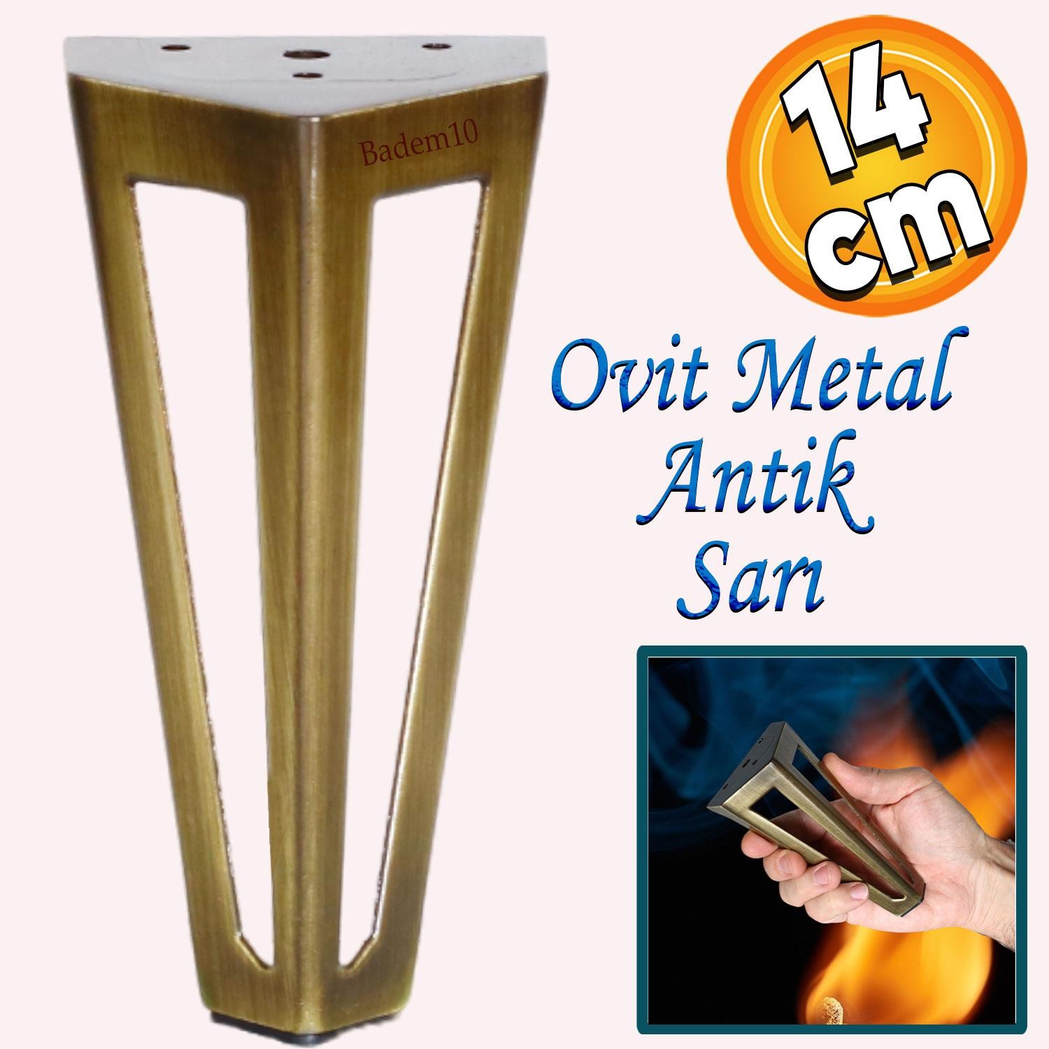 Ovit Açık Koltuk Baza Puf Kanepe Tv Ünite Masa Mobilya Ayağı Ayakları Metal Ayak 14 Cm Antik Sarı