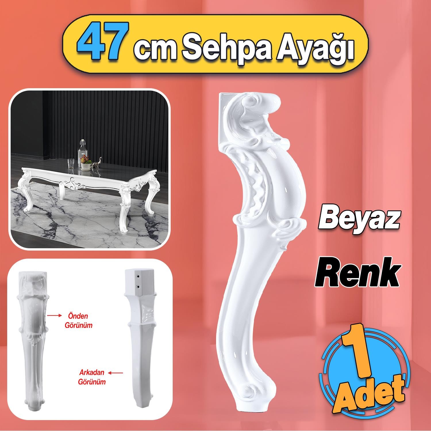 Valenta Plastik Sehpa Ayağı 47 cm Beyaz Renk 1 Adet Mobilya Zigon Çay Orta Sehpası Ayak Ayakları