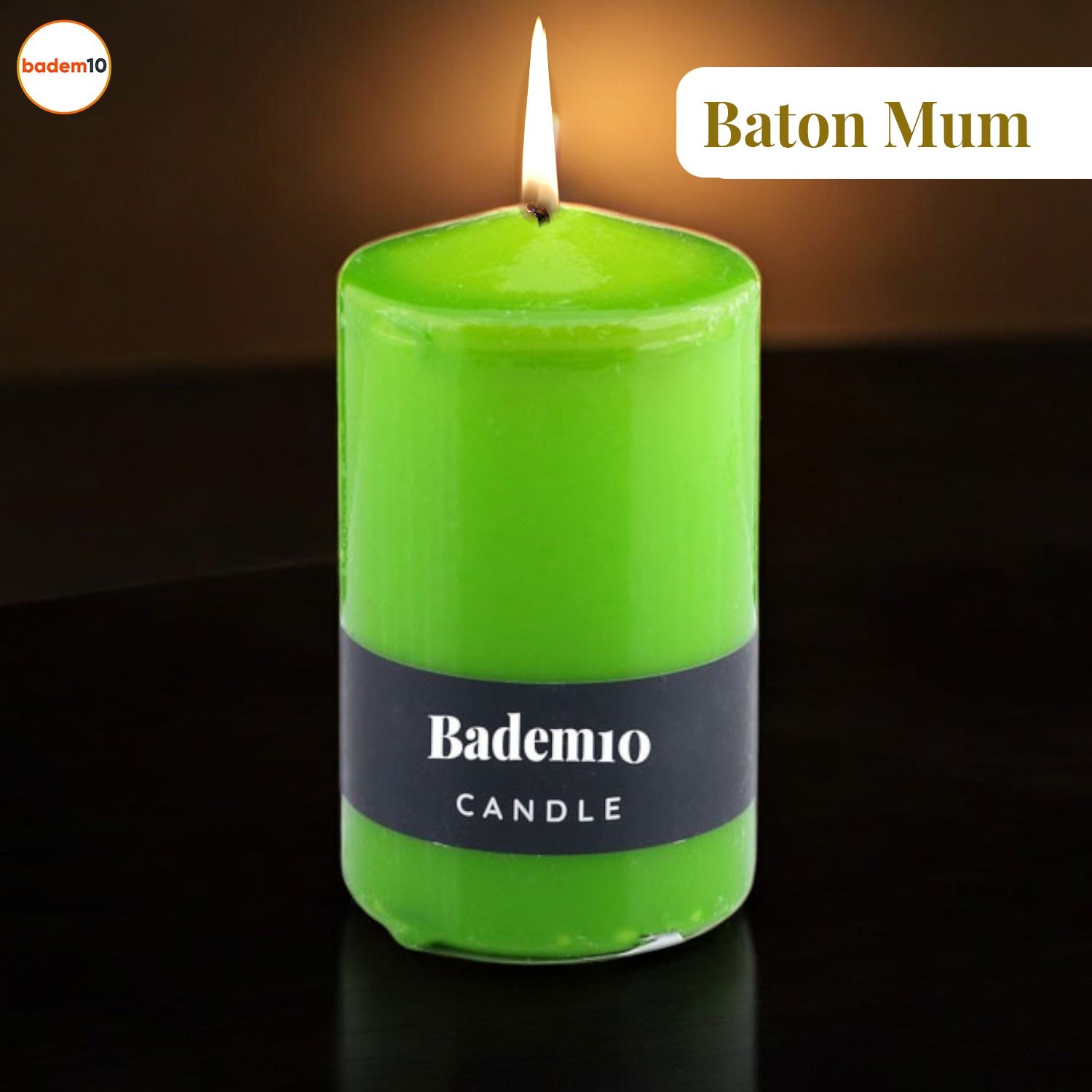 Baton Mum Yeşil Silindir Dekoratif Mumu Kandil Hediyelik Fitilli Mumlar Şamdan Kokusuz 6 x 10 cm