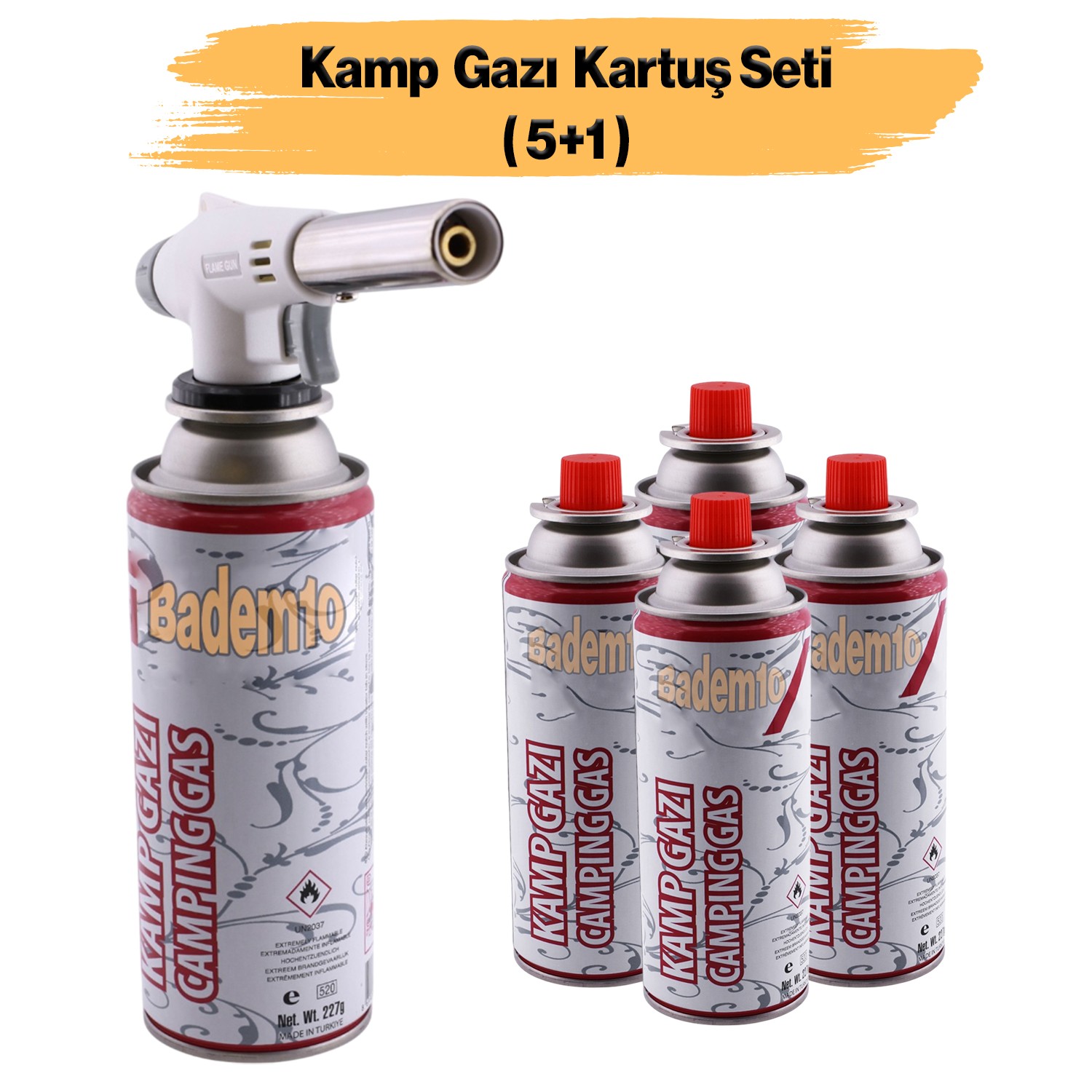 Çakmaklı Pürmüz Yedek Kartuşu Kamp Gazı 227 Gram Piknik Kamp Mangal Mutfak Ateş Tutuşturucu 5'li Set
