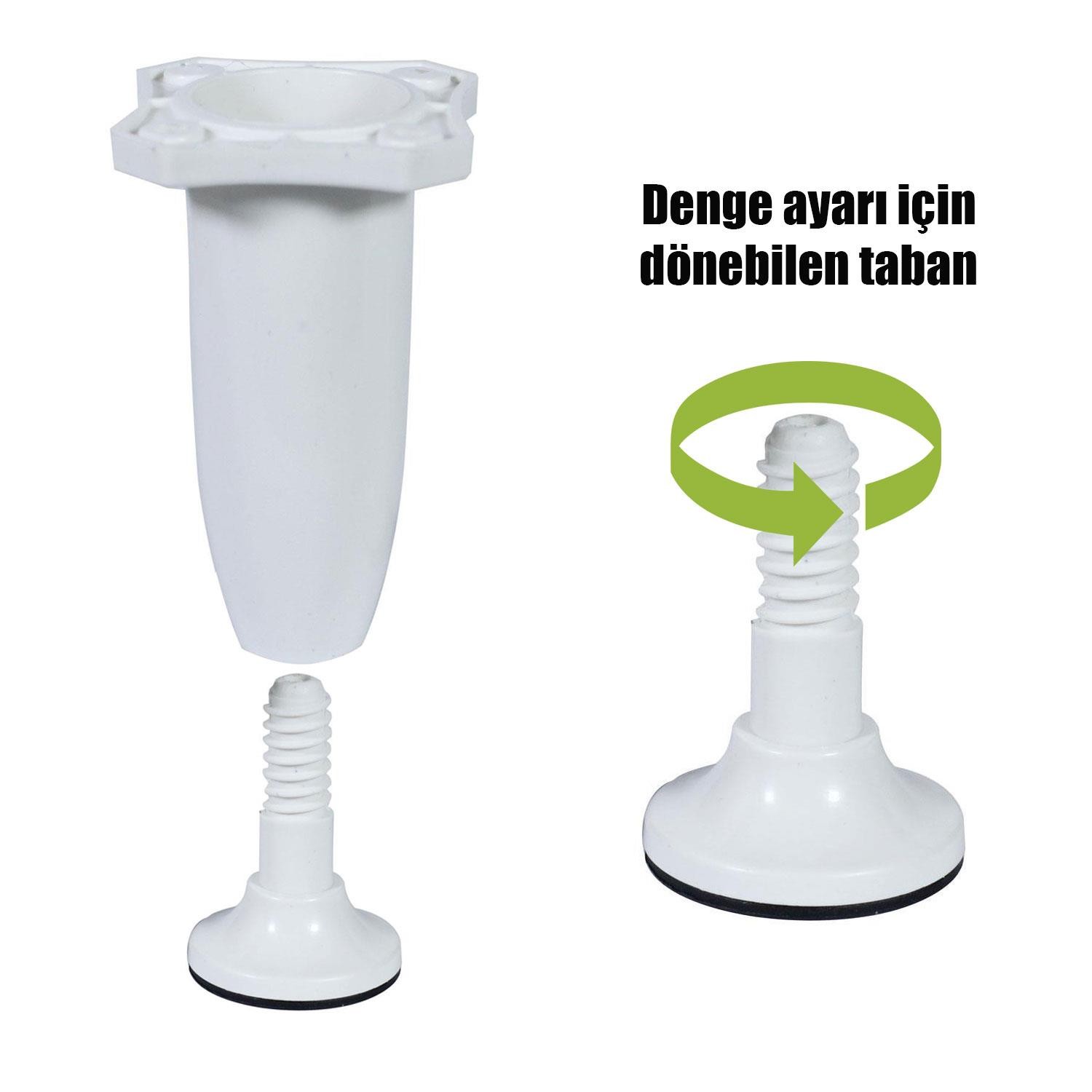 Ayarlanabilir Dolap Mobilya Kanepe Sehpa Tezgah Ayağı Plastik Beyaz Ayakları 10 Cm (4 ADET)