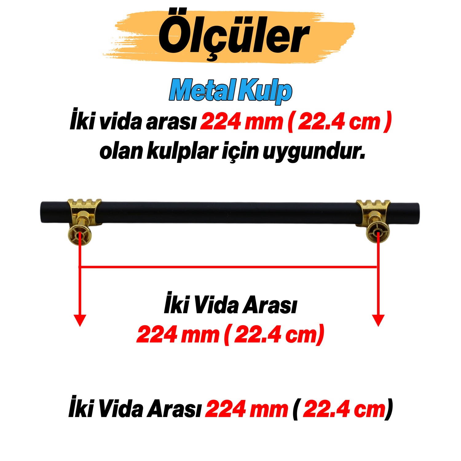 Eylül Mobilya Mutfak Dolabı Çekmece Dolap Kulpları Kapak Kulpu Kulbu Siyah Altın 224 mm Metal Kulp
