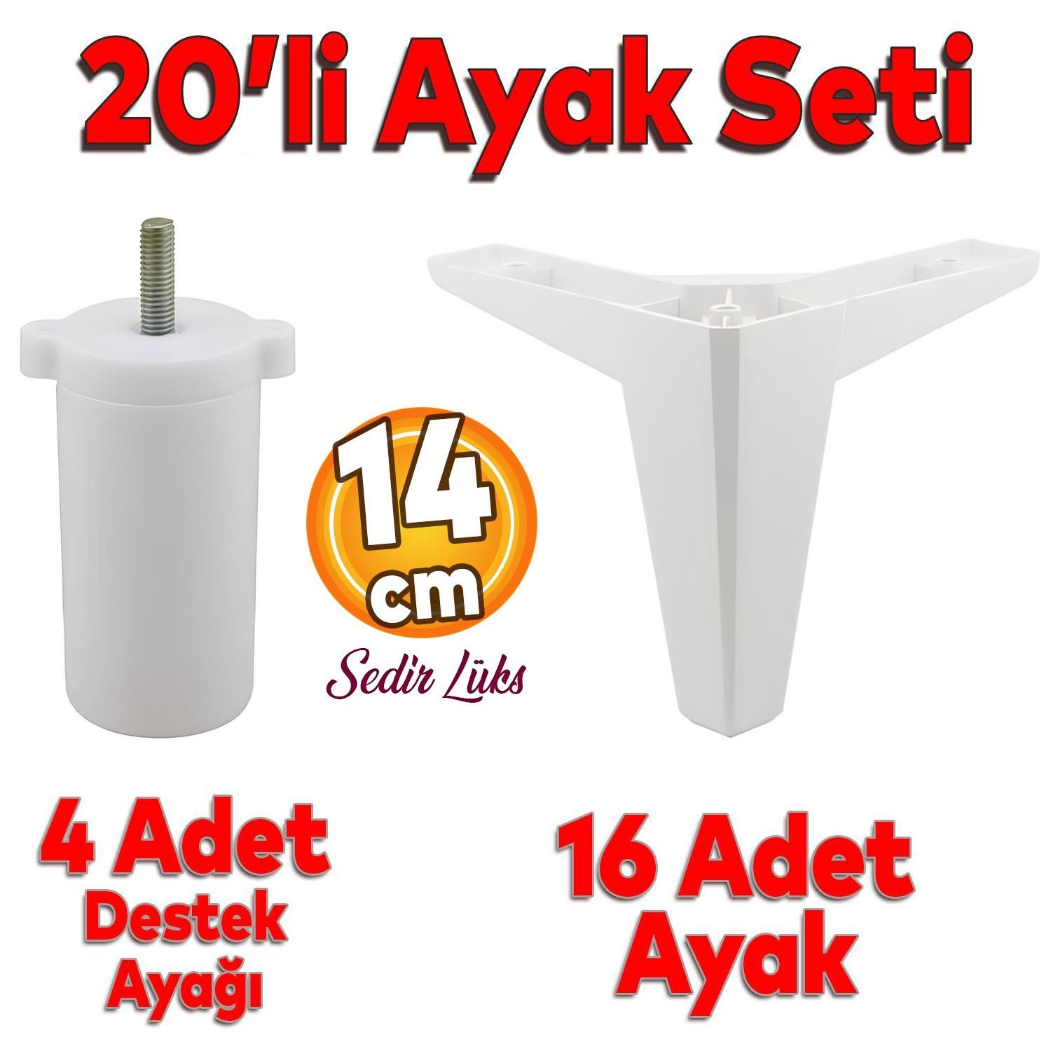 20'li Set Sedir Lüks Mobilya Kanepe Koltuk TV Ünitesi Yükseltici Destek Ayağı Ayakları 14 cm Beyaz