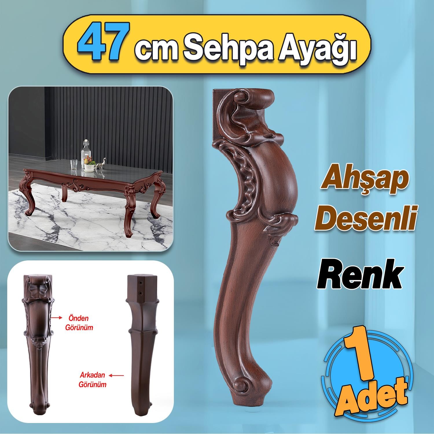 Valenta Plastik Sehpa Ayağı 47 cm Ahşap Desen 1 Adet Mobilya Zigon Çay Orta Sehpası Ayak Ayakları