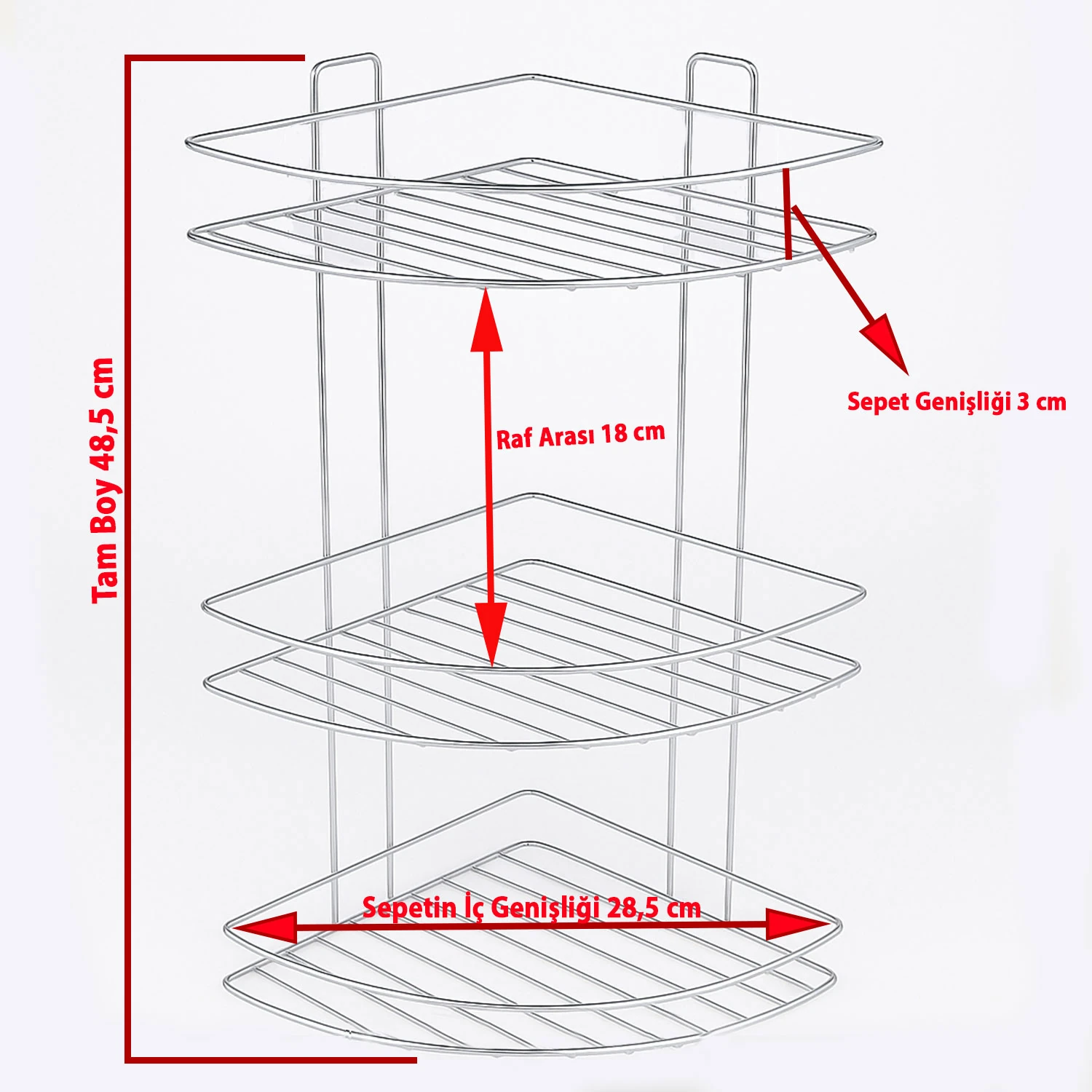 Banyo Duş Köşe Rafı Üç Katlı Krom Şampuanlık Paslanmaz Metal Duvar Tipi Düzenleyici Organizer