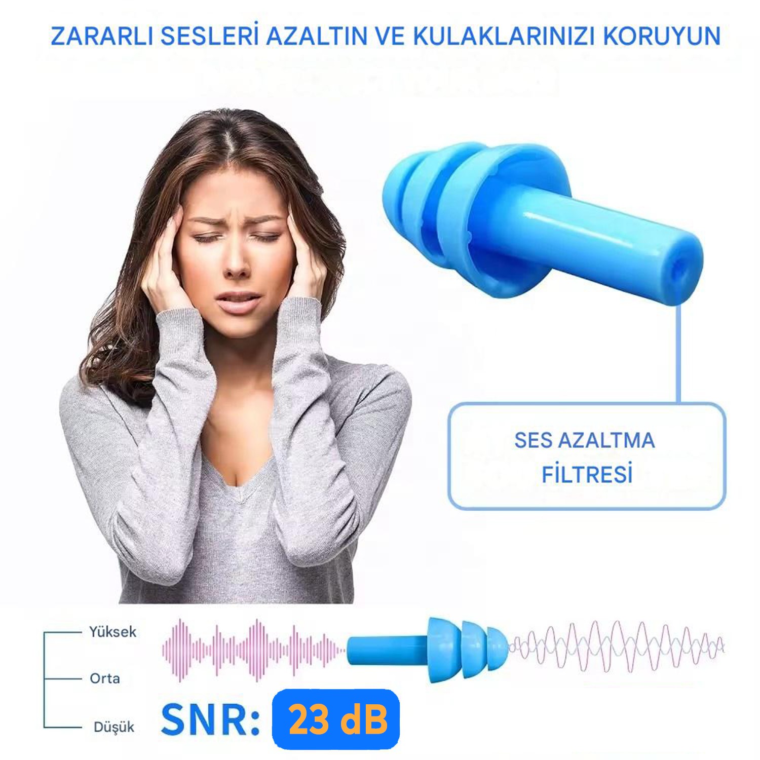 🔇 23 dB Yıkanabilir Kulak Tıkacı İpli Su Geçirmez, Gürültü Önleyici Yüzme Uyku Seyahat İçin Tıkaç