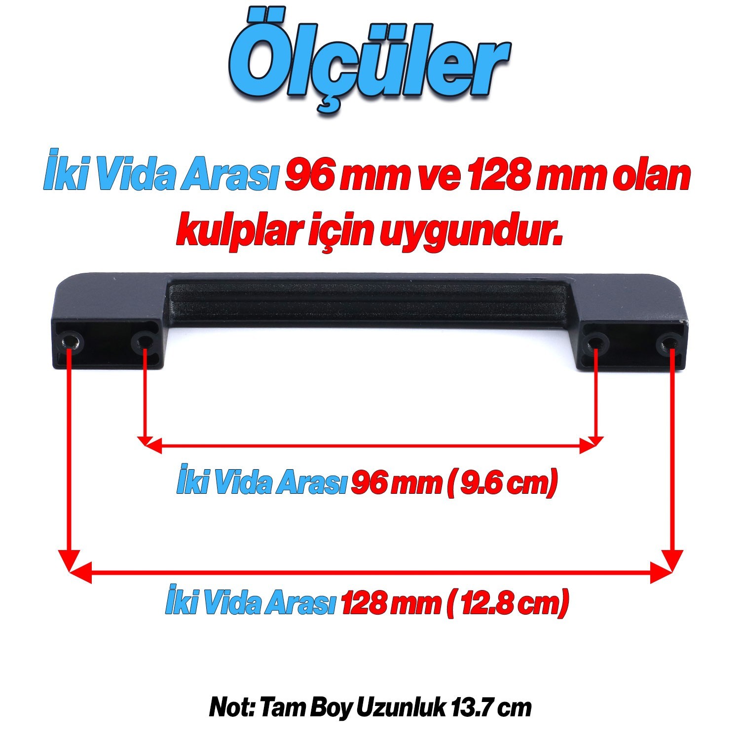 Radus Siyah Metal Kulp 96 mm -9.6 cm Mobilya Çekmece Mutfak Dolabı Dolap Kulpları Kulbu Kulpu