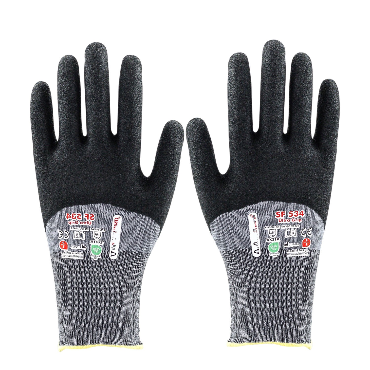 Dayanıklı Ultra Grip Nitril Kaplı İş Eldiveni 9 L Beden Kaymaz Sanayi Tipi Usta Güvenlik Koruyucu
