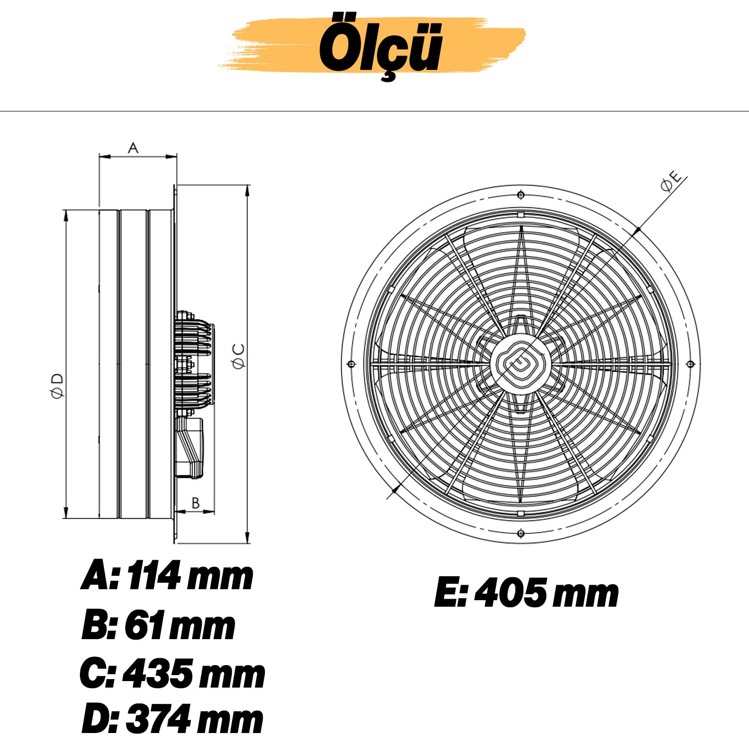 Havalandırma Aspiratörü Fanı 160 W Kirli Hava Kötü Koku Tahliye Metal Fan Vantilatör 350 mm