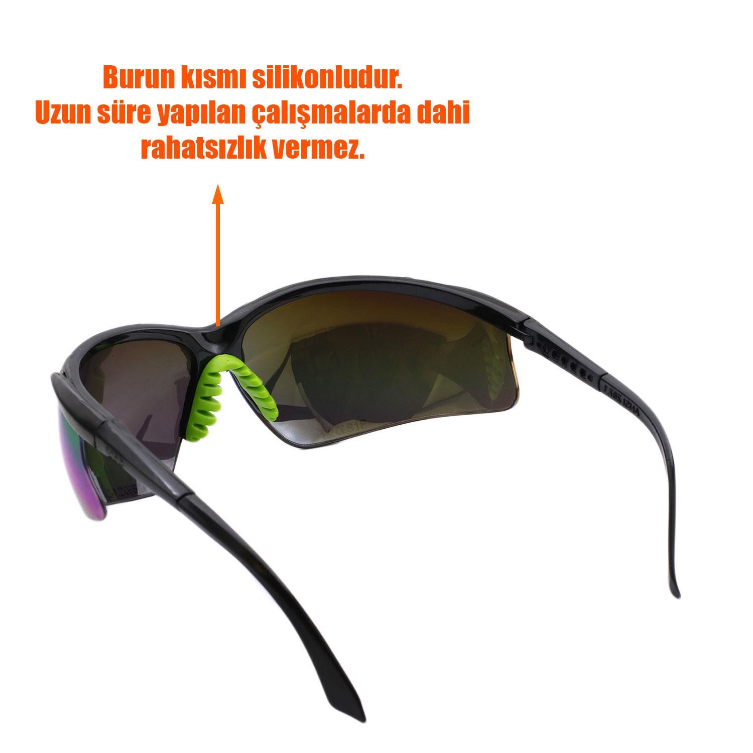İş Güvenlik Gözlüğü Koruyucu Silikonlu Çapak Gözlük S600 Gökkuşağı
