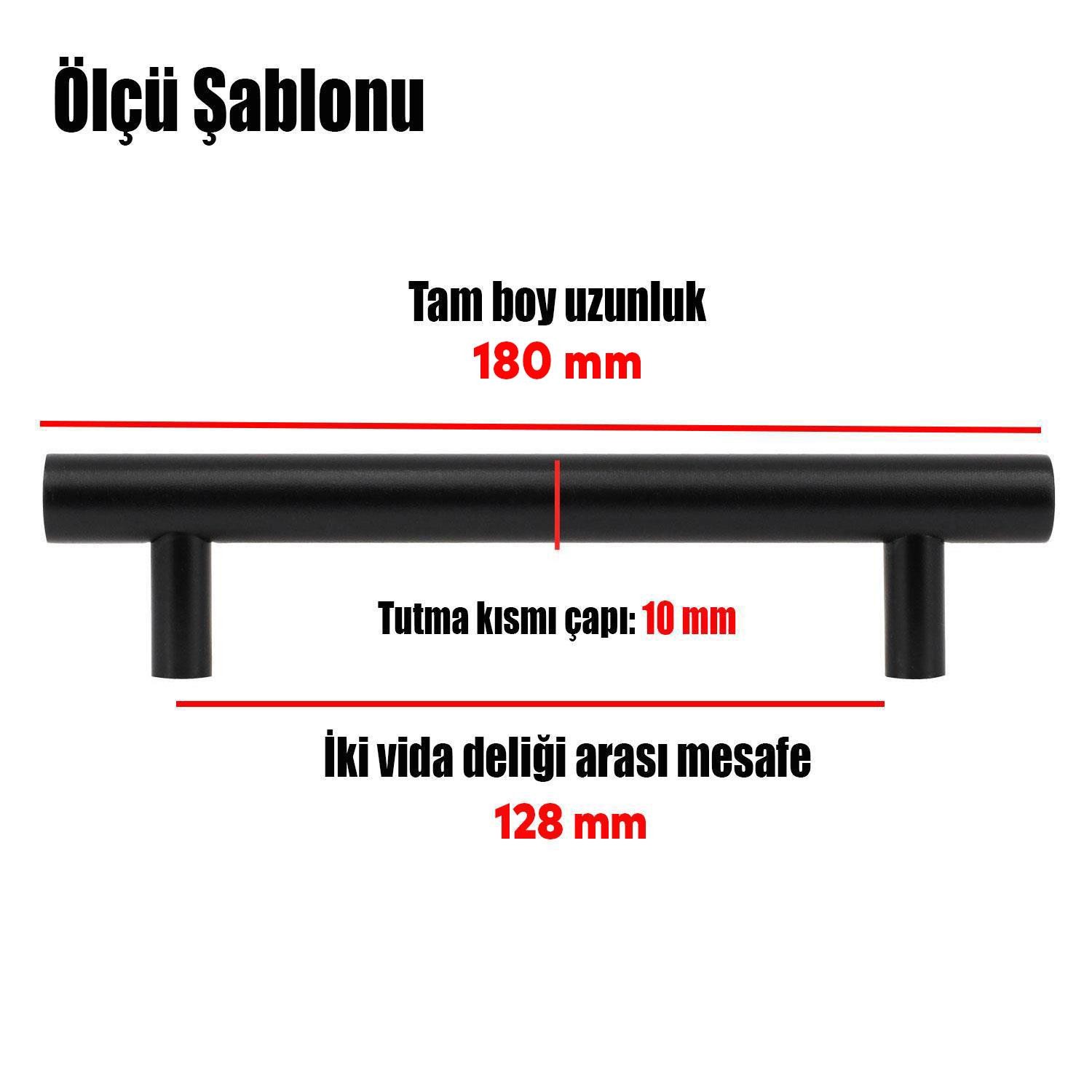 10 Adet RoseMary Mobilya Mutfak Çekmece Dolap Kapak Kulpu Kulbu 128 mm Mat Siyah Metal Kulp (10 ADET)