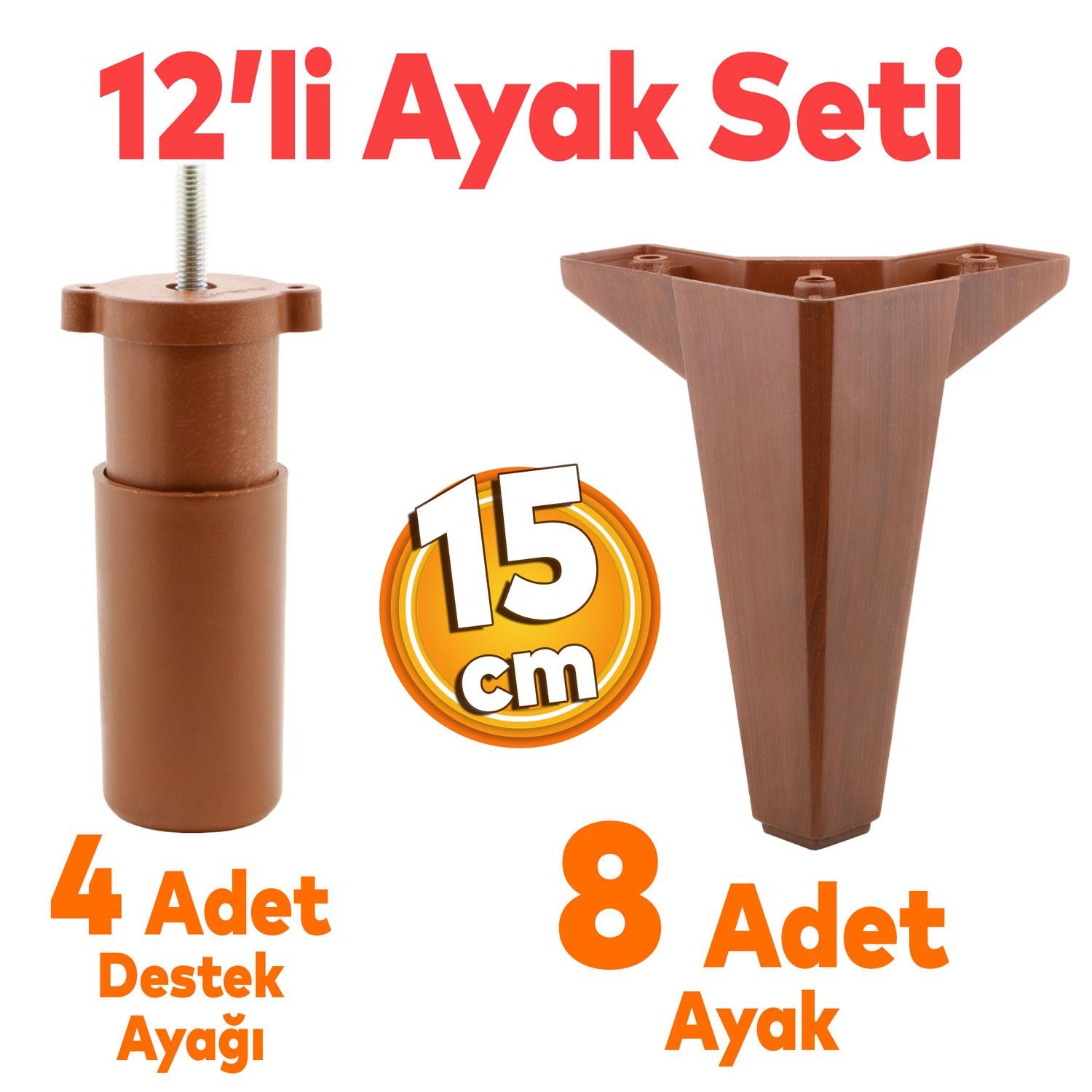 Sedir 12'li Set Mobilya Tv Ünitesi Çekyat Koltuk Kanepe Destek Ayağı 15 Cm Kahverengi Baza Ayakları