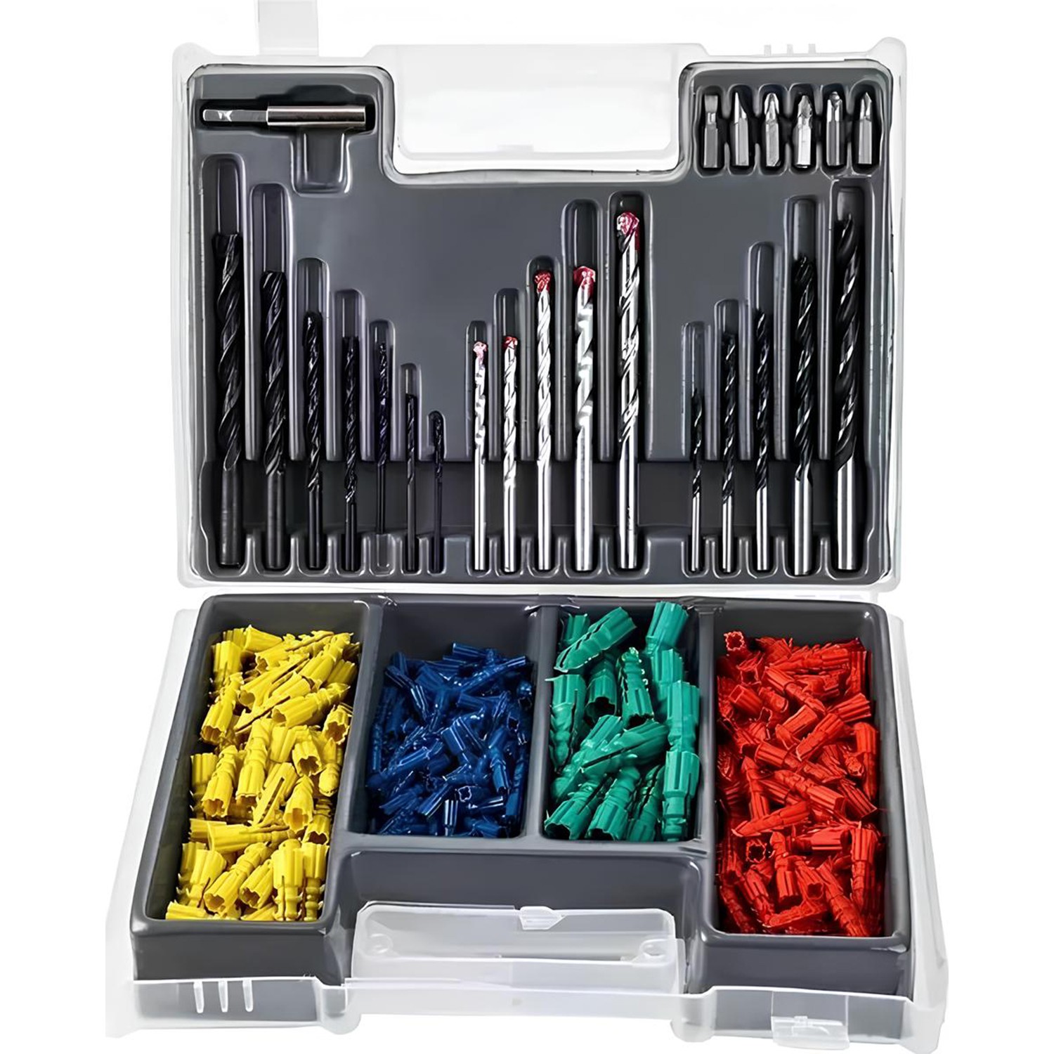 Matkap Ucu Set Duvar Metal Ahşap 17'li Delme 4 Çeşit Dübel 6 Farklı Yıldız Düz Bits Uç Organizer