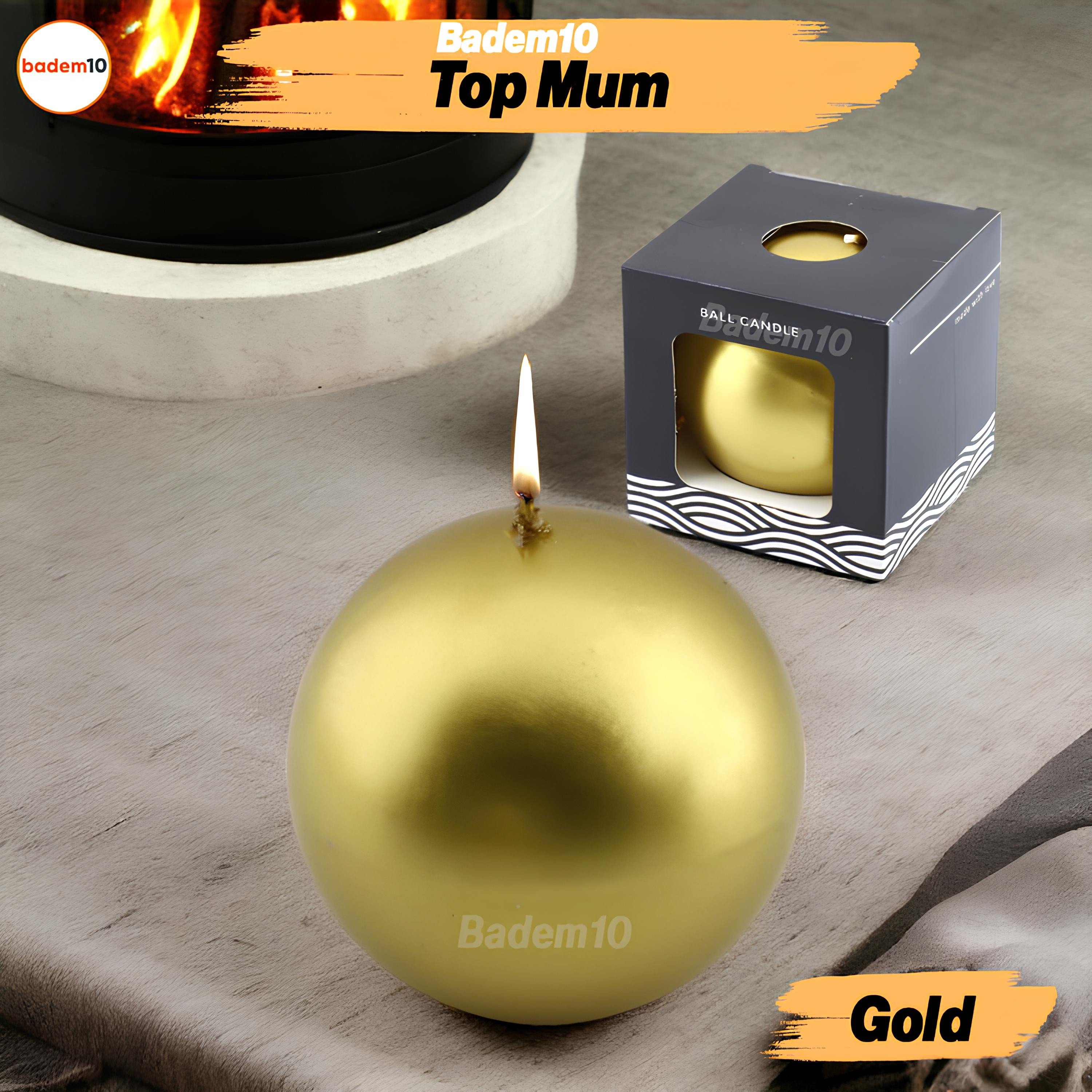 Top Mum 8 cm Dekoratif Mumu Kandil Hediyelik Fitilli Mumluk Şamdan Metalik Boya Gold Altın Kokusuz