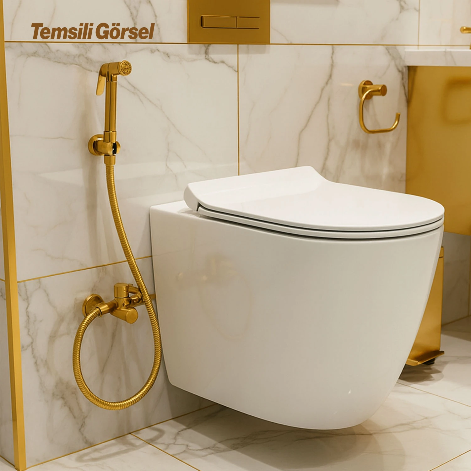 Taharet Matik Lüks Gold Oval Tasarım Su Basınç Ayarlı Hijyenik Kullanım Uyumlu Bide Spreyi