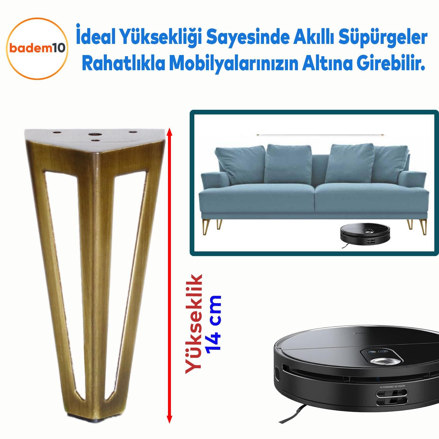 Ovit Metal Antik Sarı 14 cm Mobilya Koltuk Kanepe Konsol Tv Ünitesi Yükseltici Ayağı Ayakları 4 Adet