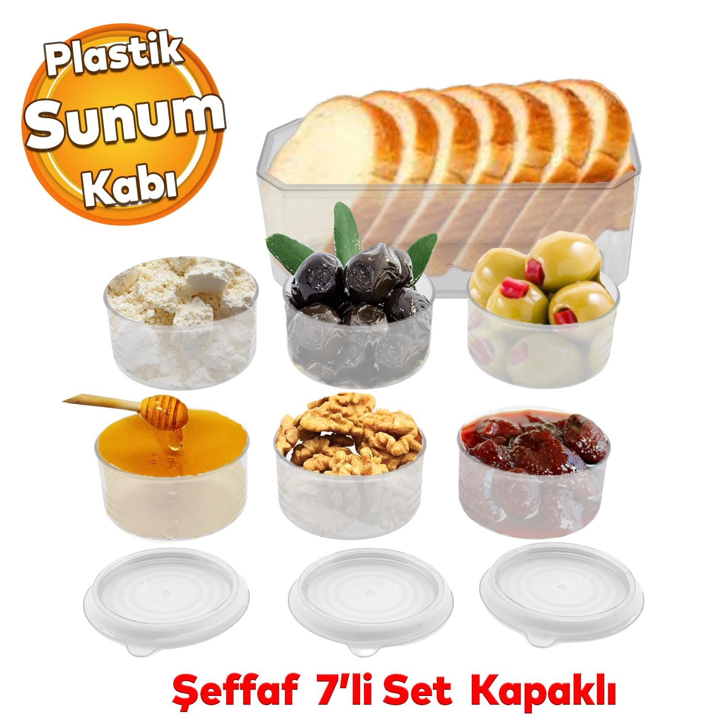 Piknik Tabağı Plastik Dayanıklı Kapaklı Kahvaltı Takımı 7 Pcs Tabak Kahvaltılık Saklama Kabı Şeffaf