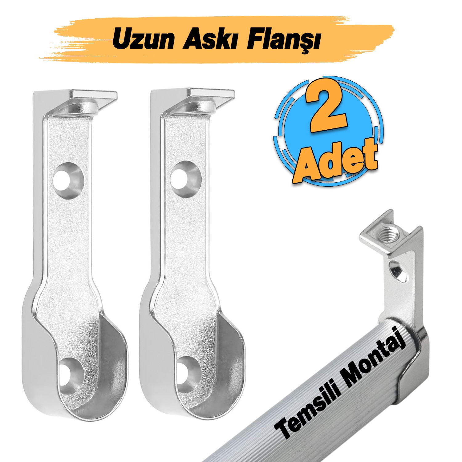Uzun Askı Flanşı Dolap Boru Sabitleme Kıyafet Elbise Askı Flanş Aparatı Krom 60 mm (2 ADET)