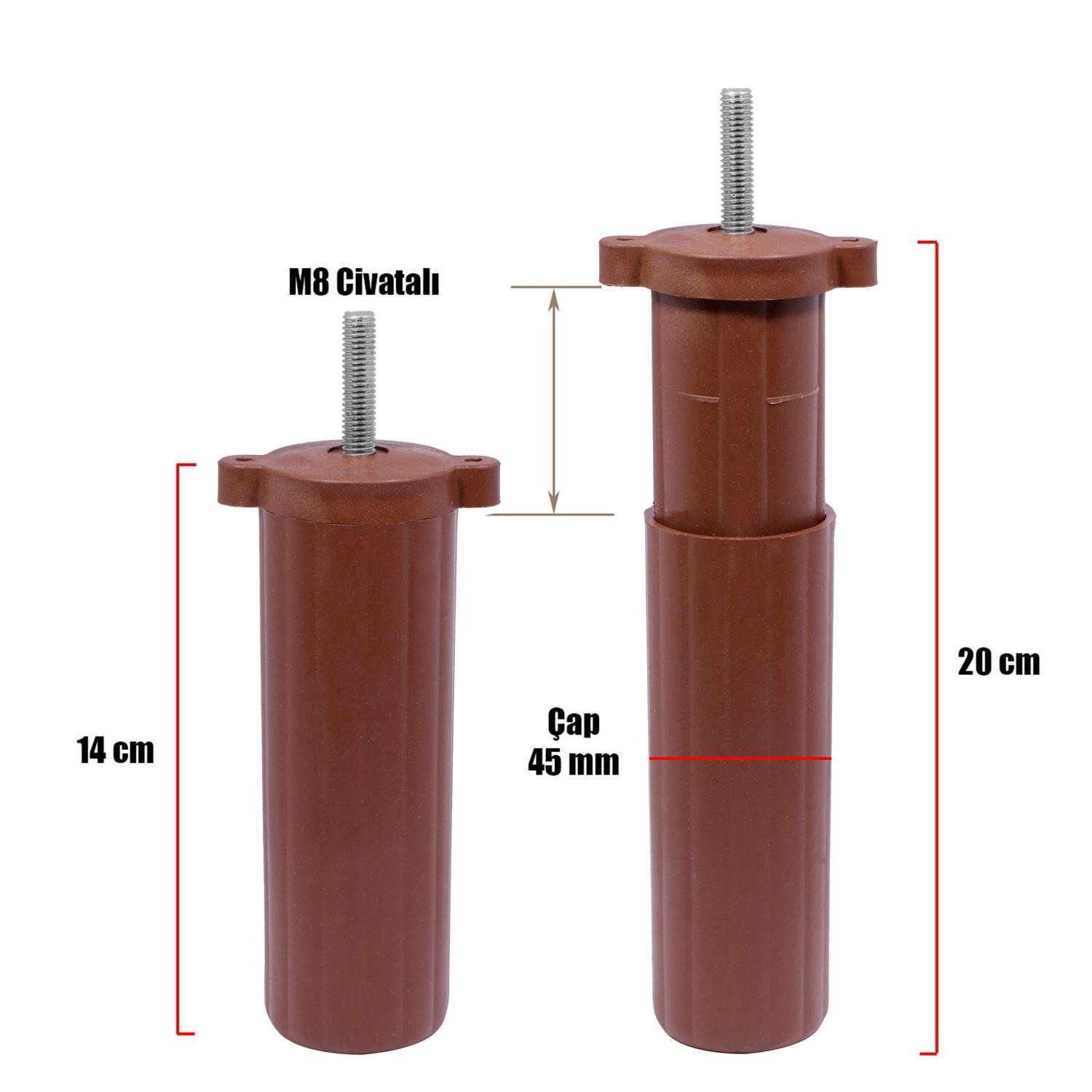 Kanepe Baza Koltuk Destek Ayağı M8 Civata Ayarlı Kahverengi Ayak 14 cm (4 ADET)