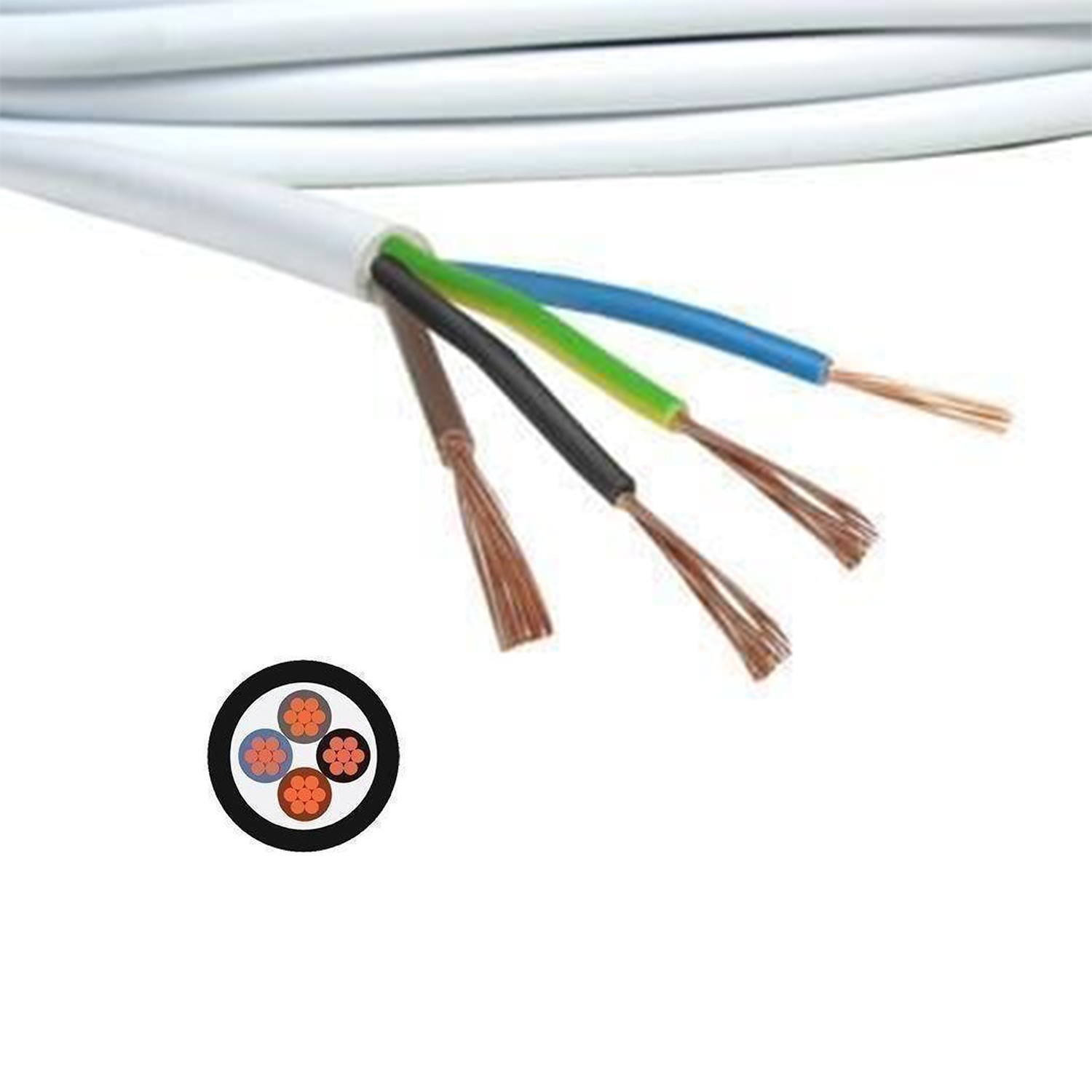 TTR CCA Çok Telli Elektrik Kablosu Topraklı Bakır İletken Trifaze Beyaz Kablo 4x1.5 mm 100 Metre