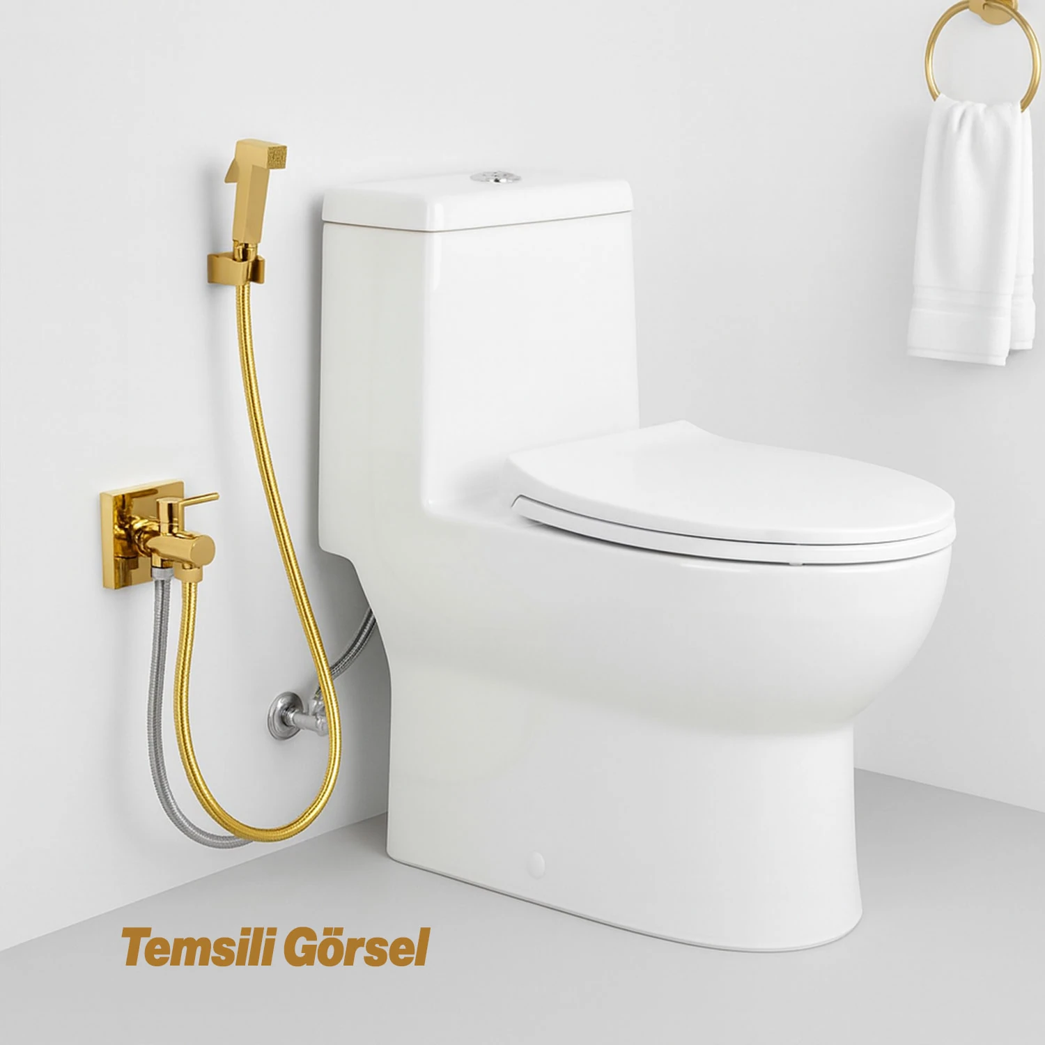 Taharet Matik Lüx Gold Kare Model Su Tasarruflu Basınç Ayarlı Temizlik Duş Başlığı ve Hortum Seti