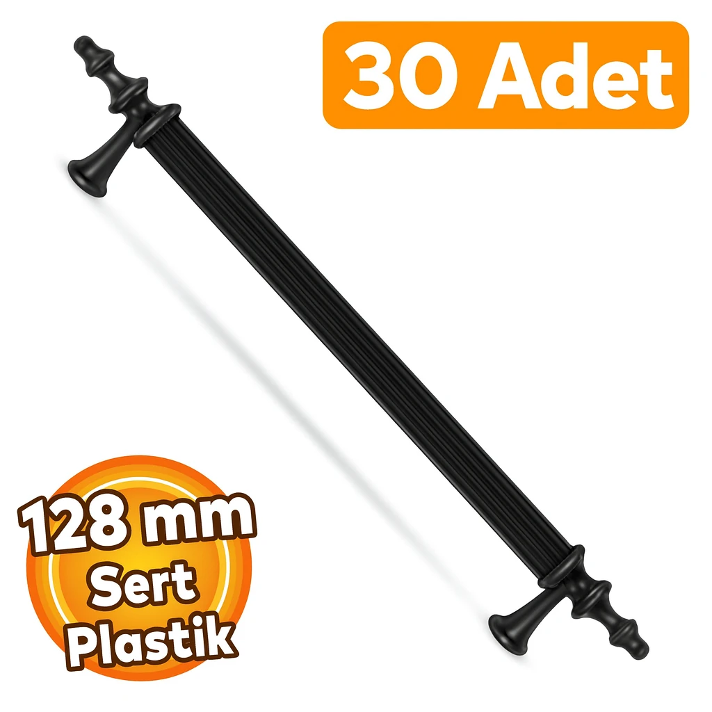 (SERT PLASTİK) 30 Adet Polavit 128 Mm Siyah Mobilya Mutfak Çekmece Dolabı Dolap Kulbu Kulpu Kulpları