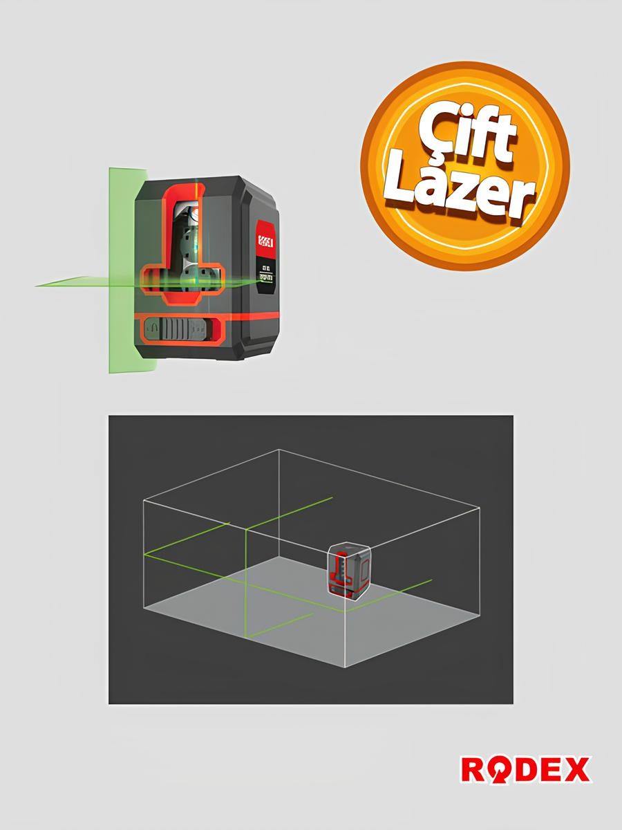 Rodex 2 Çizgili Lazer Terazi Yeşil Çizgi Lazeri Hizalama Tek ve Birlikte Kullanım Çantalı