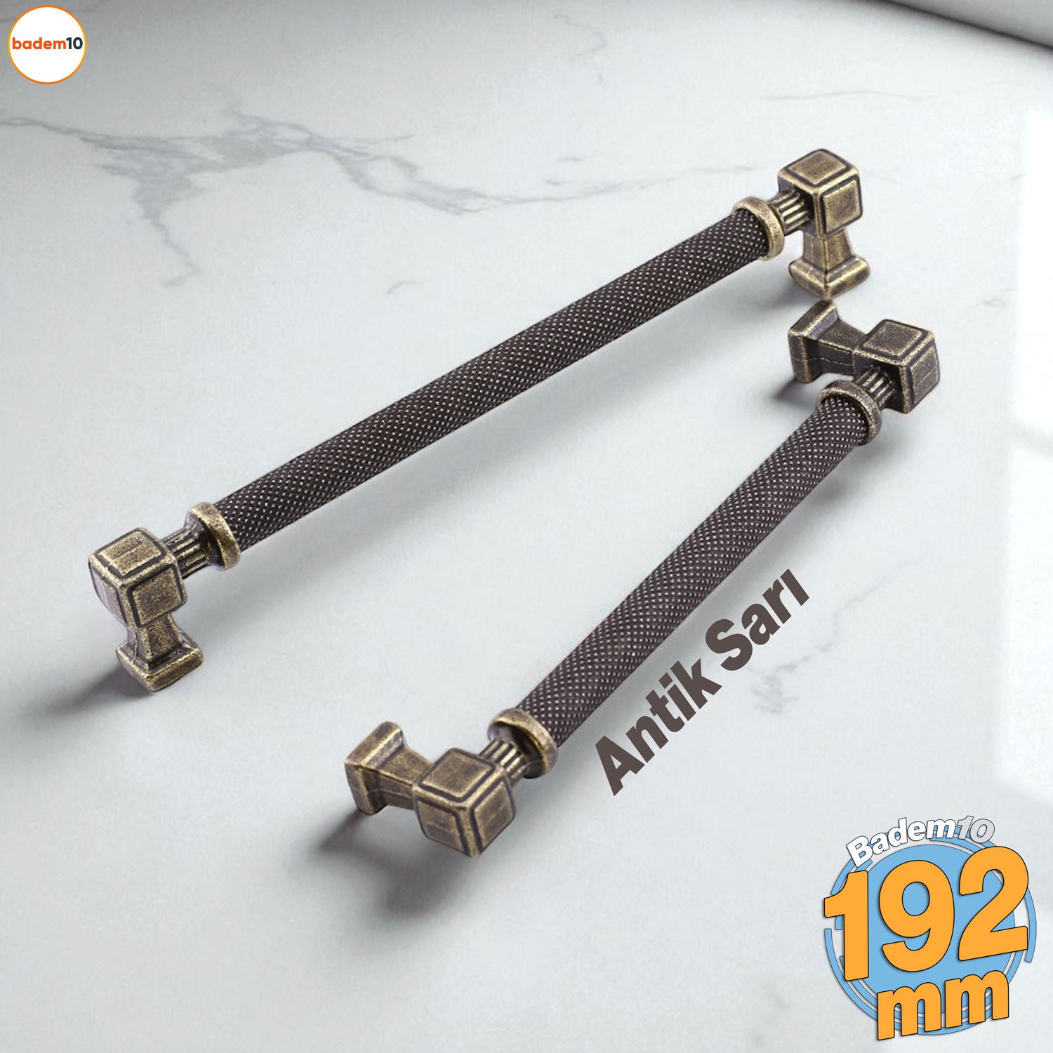 Grip Desenli Antik Sarı Metal Kulp 192 mm Mobilya Çekmece Mutfak Dolabı Dolap Modern Kapak Kulpları