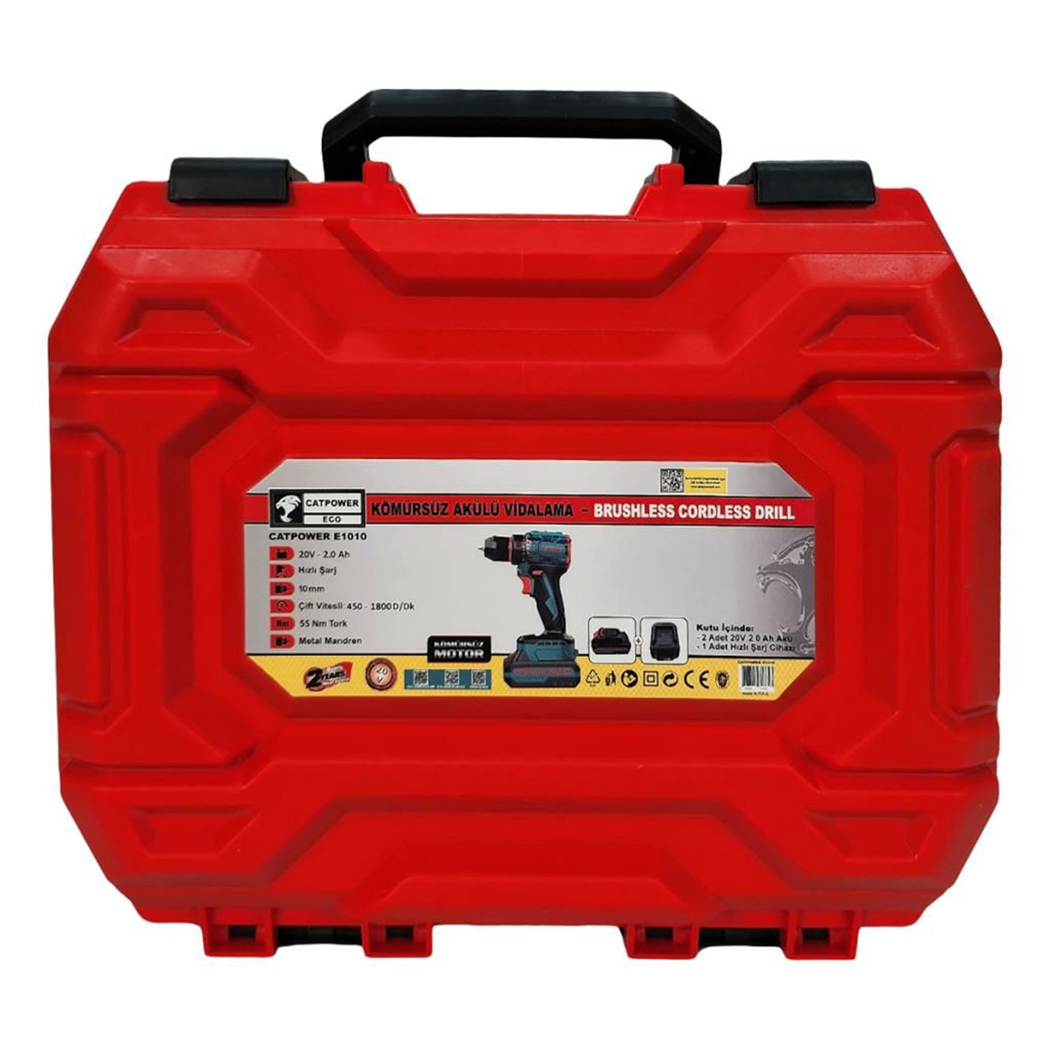 Catpower E1010 Çift Akü Çantalı Kömürsüz Li-ion 20V 2.0Ah Profesyonel Matkap Güçlü Vidalama Seti
