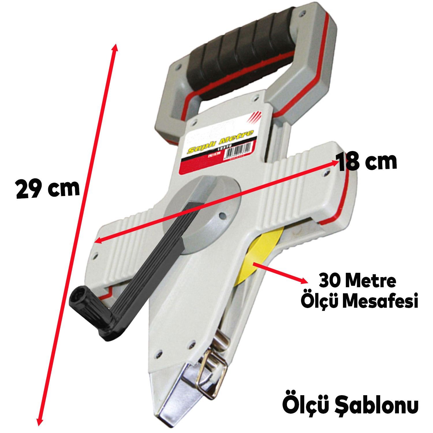 Saplı Sarma Kollu Arazi Şerit Metre 30 Metre x 12.5 mm Uzunluk Ölçü Çelik Metre