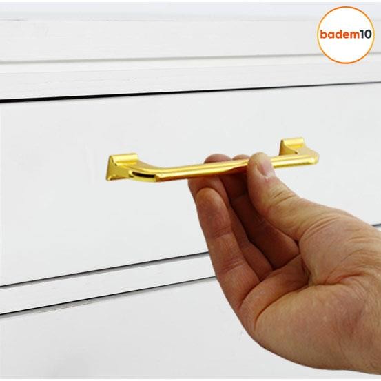 10 Adet Alperen Düz Mobilya Mutfak Dolabı Çekmece Dolap Kulpu Metal Kulp Kulbu 128 MM-12.8 CM Altın