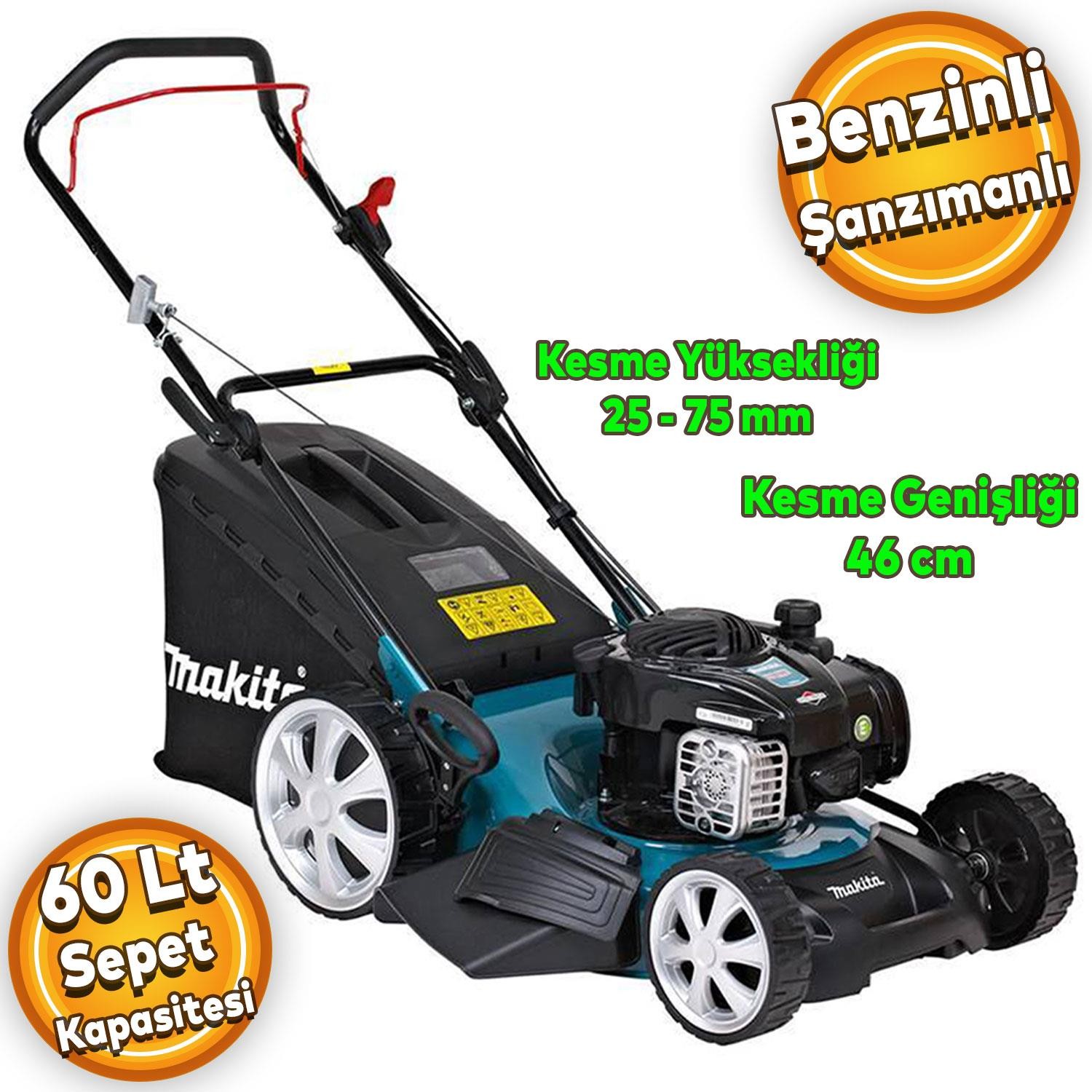 Benzinli Şanzımanlı Çim Biçme Makinesi Ot Biçme Makinası 46 cm PLM4627N