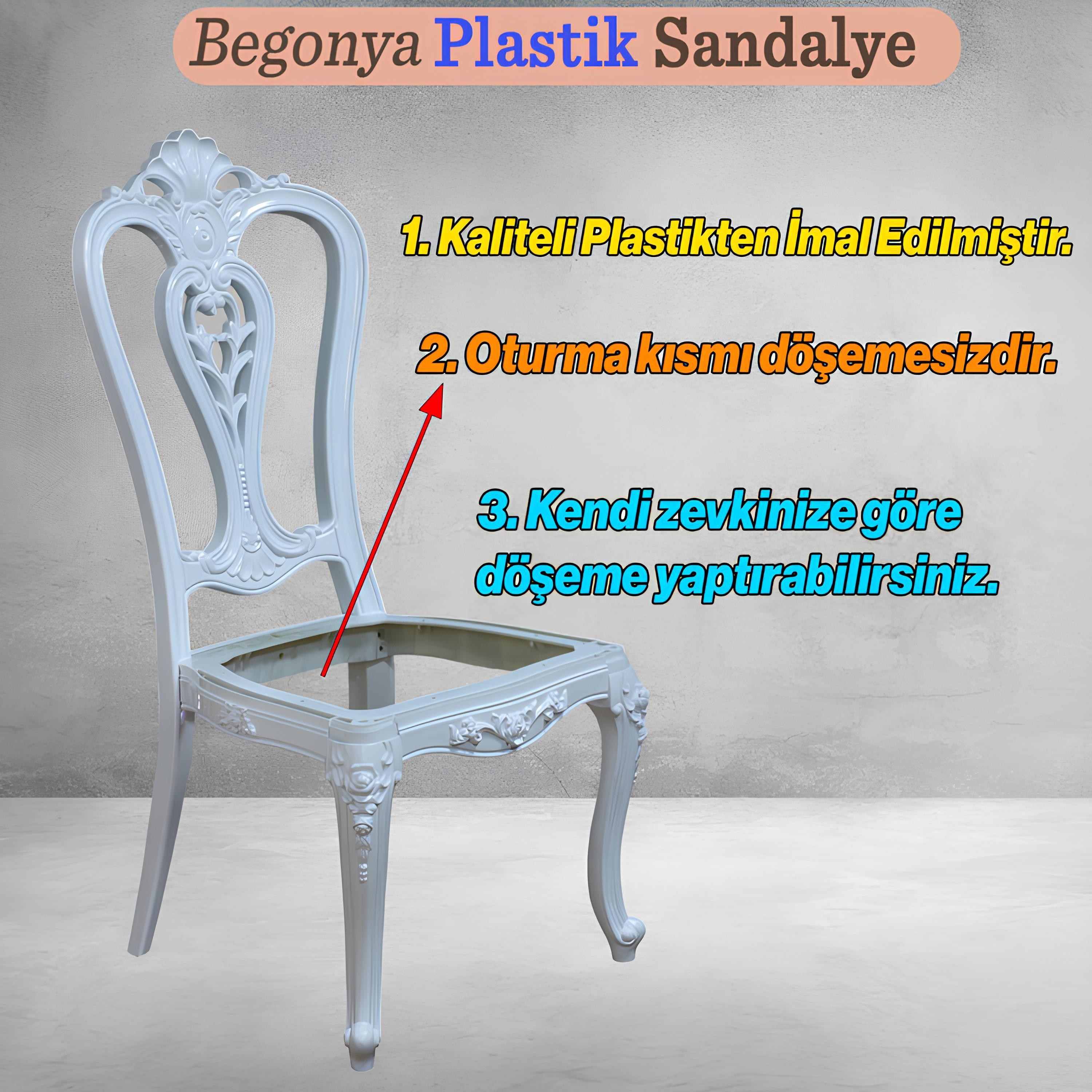 Begonya Sandalye Sert Plastik Beyaz Koltuk Bahçe Balkon Mutfak Yemek Masası Sandalyesi