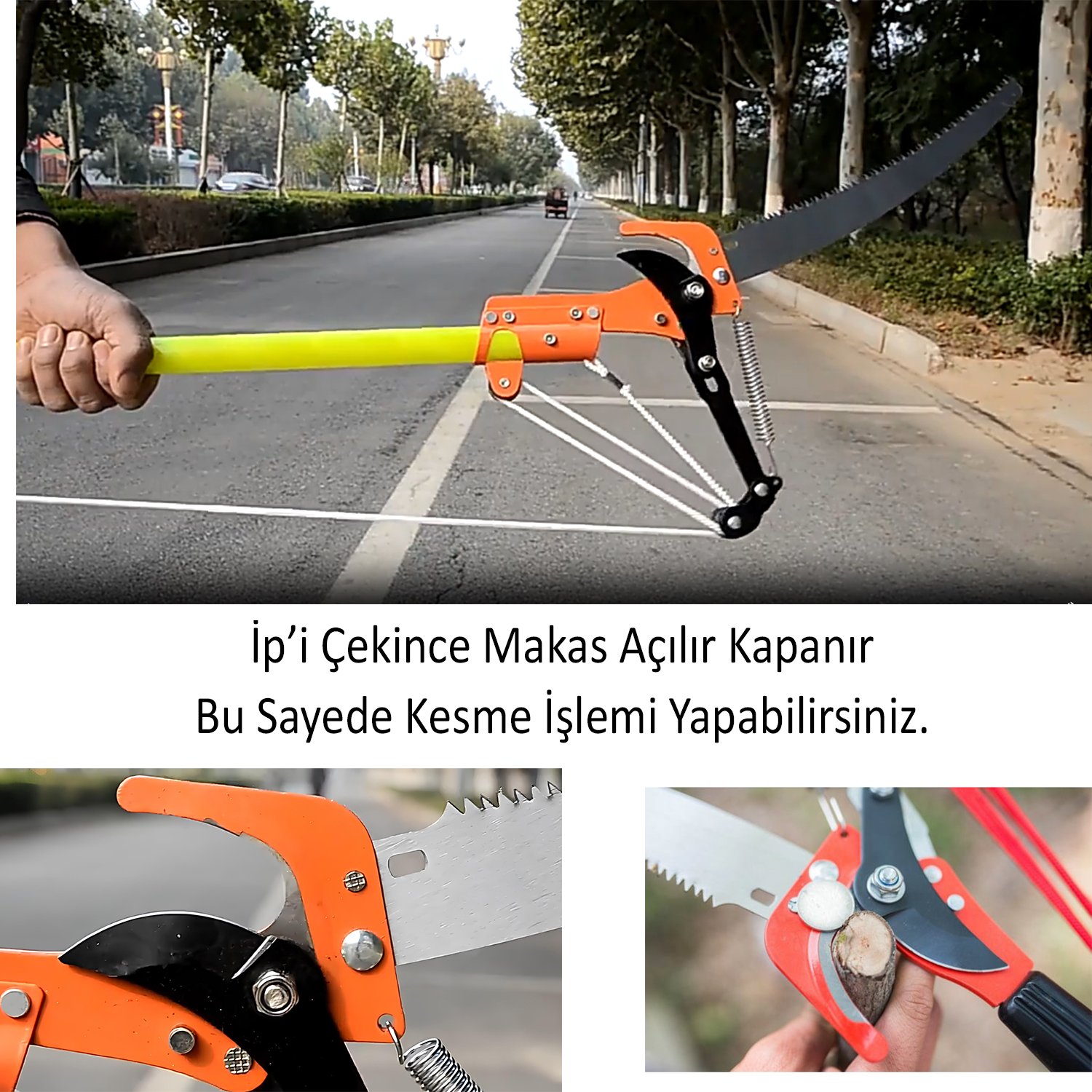Ayarlanabilir 330 cm Teleskopik Alüminyum Saplı Yüksek Yerlerde Ağaç Dal Kesme Budama Makası Testere