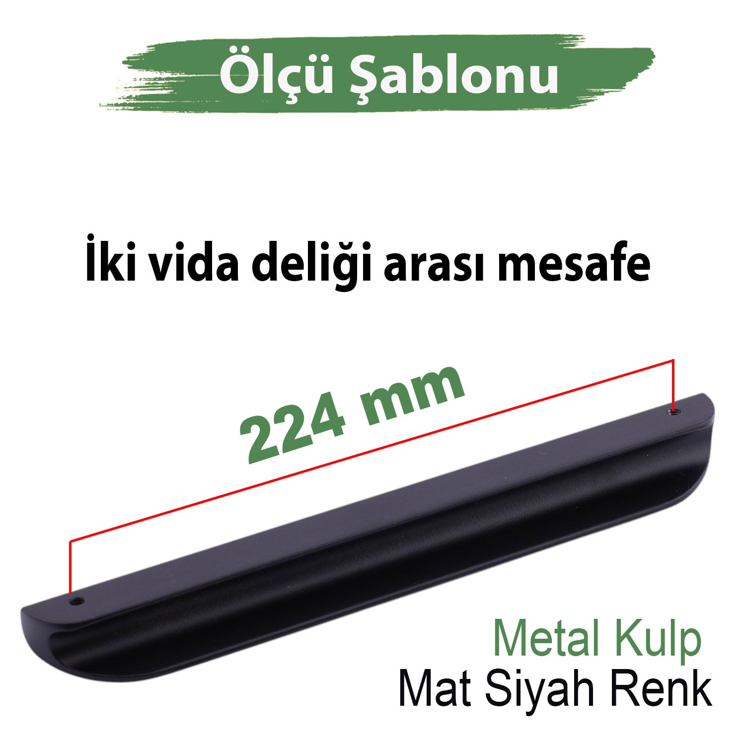 Fırat Mat Siyah Metal Kulp 224 mm 22.4 cm Mobilya Çekmece Mutfak Dolabı Dolap Kulpları Kulbu Kulpu