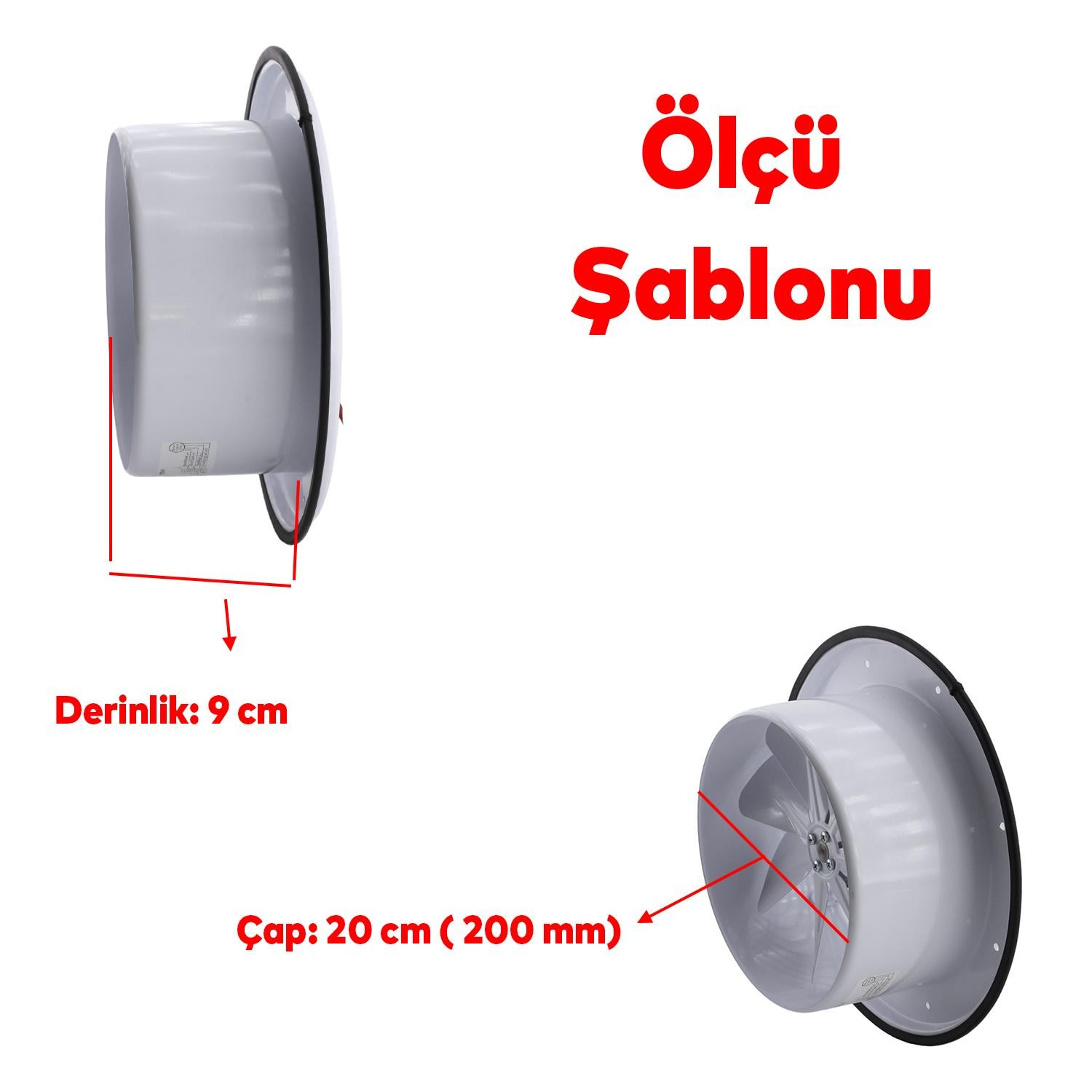 Vantilatör Banyo Wc İşyeri Havalandırma Aspiratörü Fanı Kirli Hava Kötü Koku Metal 200 mm