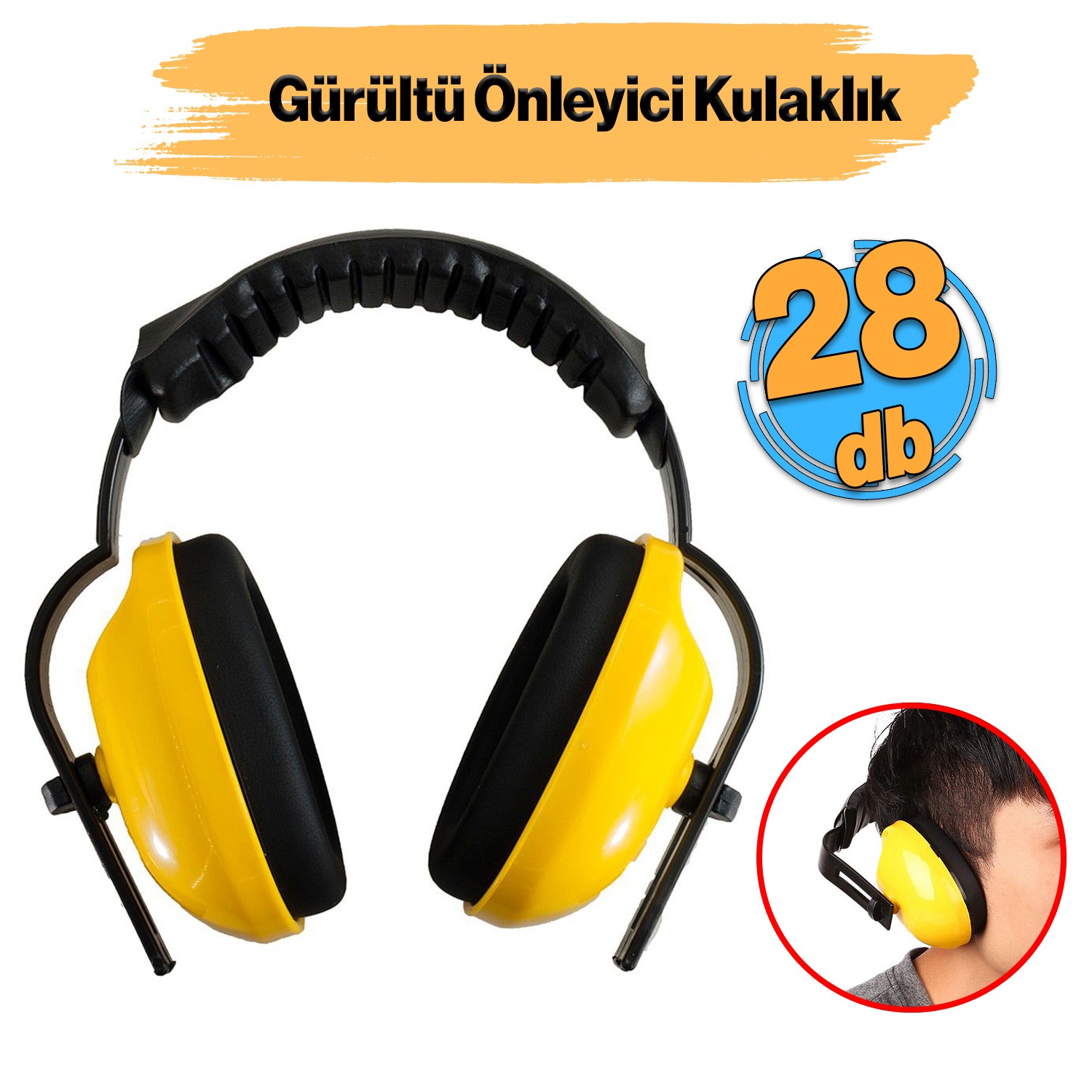 Manşonlu Kulaklık Sarı Siyah Gürültü Önleme 28 dB Ses Koruma Kulak İşitme Koruyucu En:352-1:2020