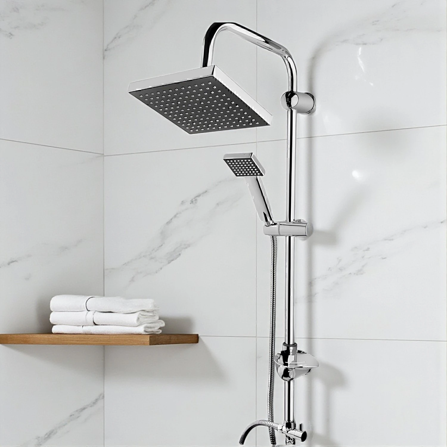  Klasik Kare Robot Duş Seti Tam Takım Parlak Krom Standart Yağmurlama Başlık Sabunluklu Duşu Sistemi